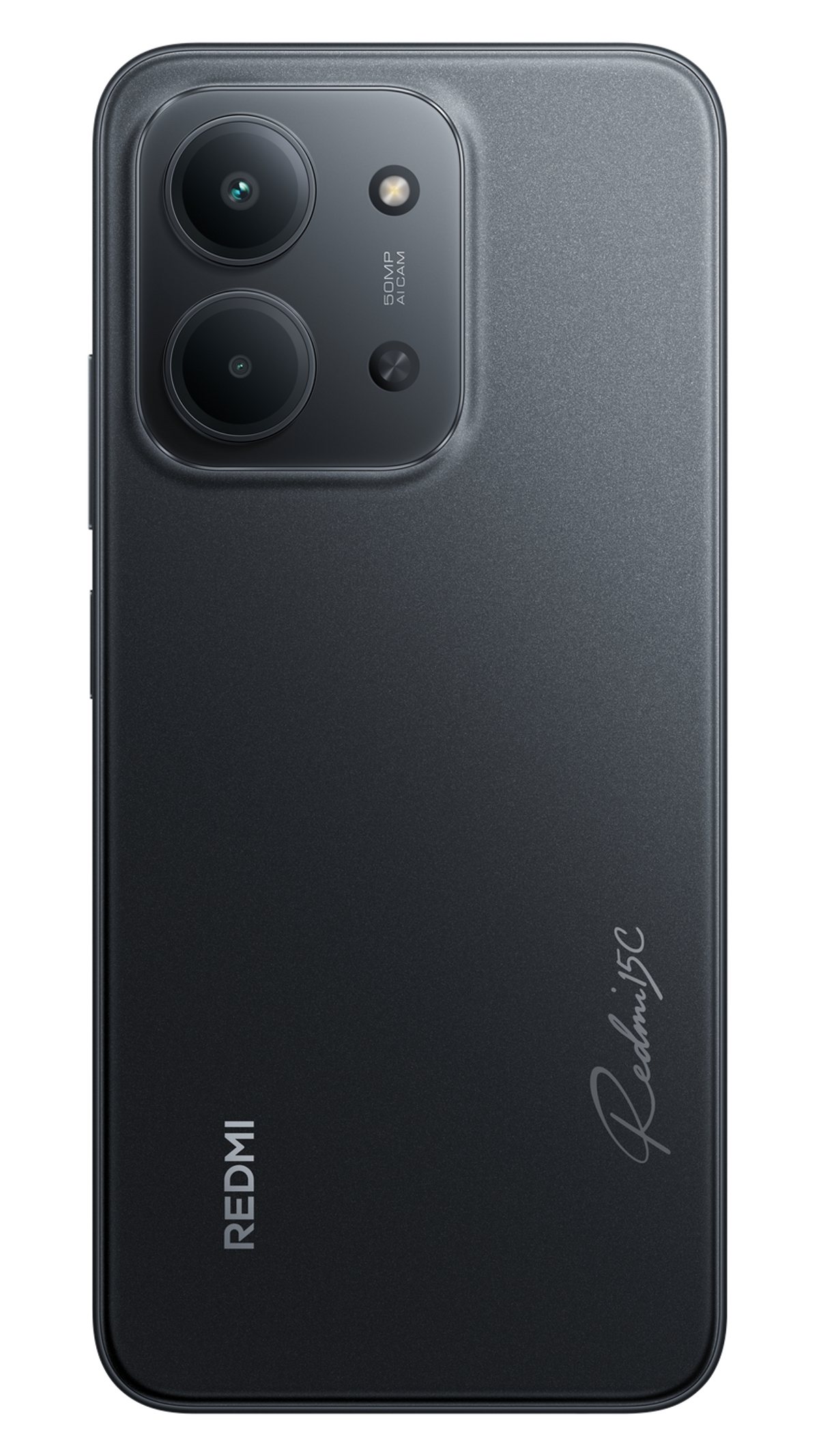Tył czarnego smartfona z dwoma aparatami i logo Redmi 5C.