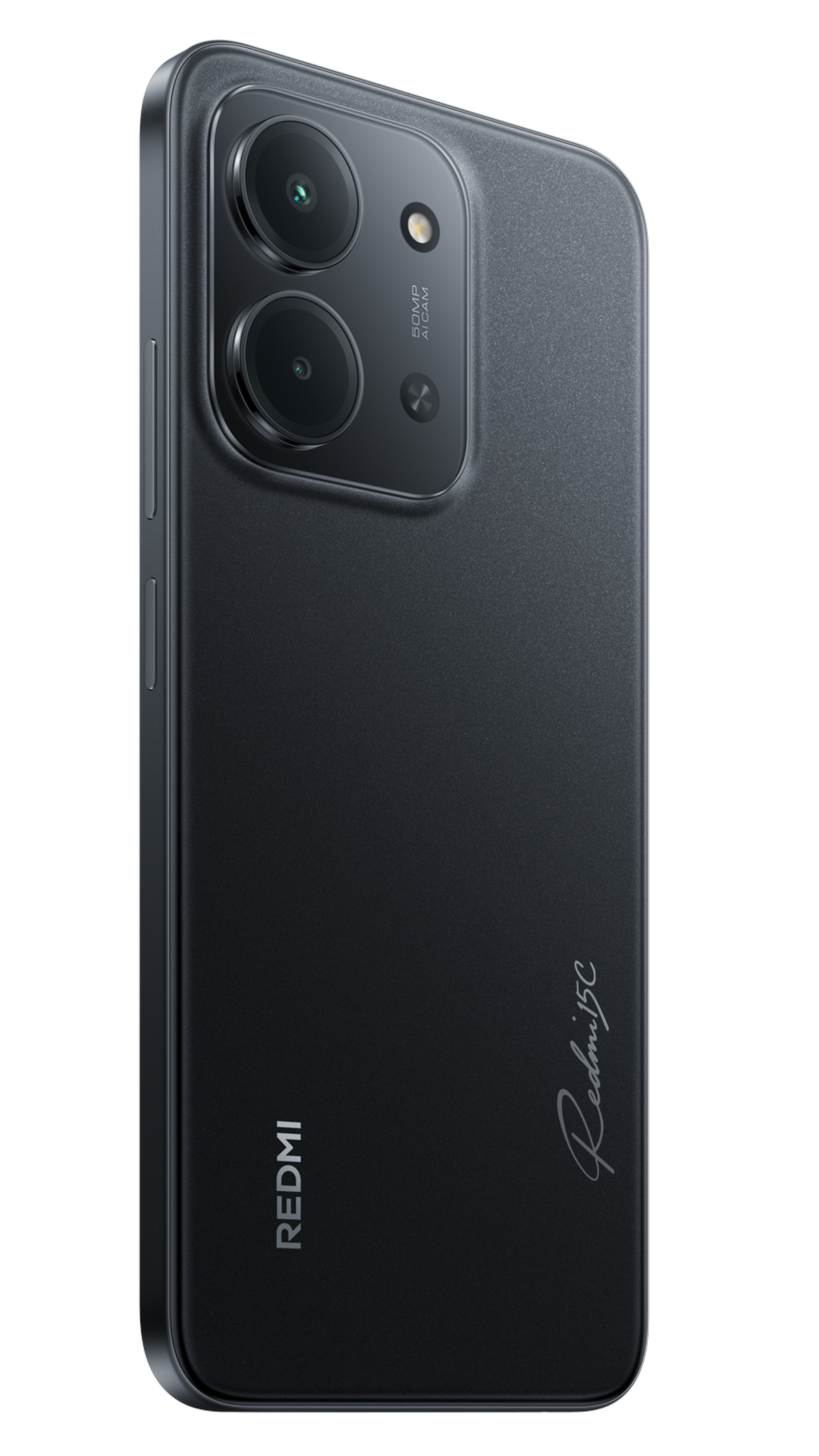 Tył czarnego smartfona z dwoma aparatami i logo Redmi 5C.
