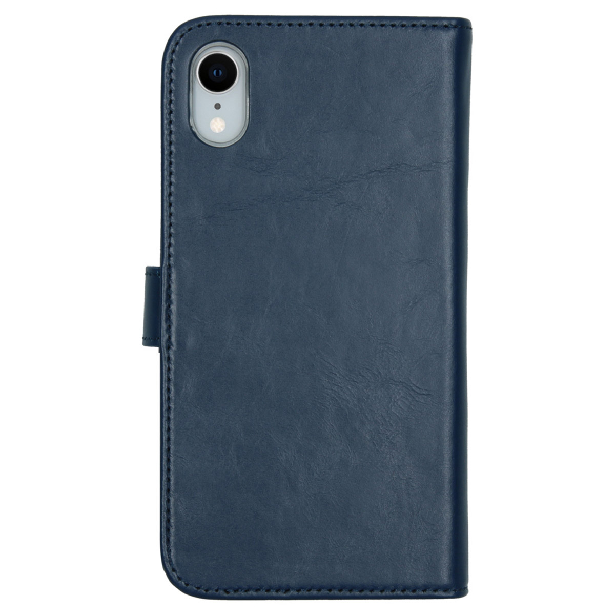 Un étui de téléphone bleu foncé avec une caméra et une fermeture.