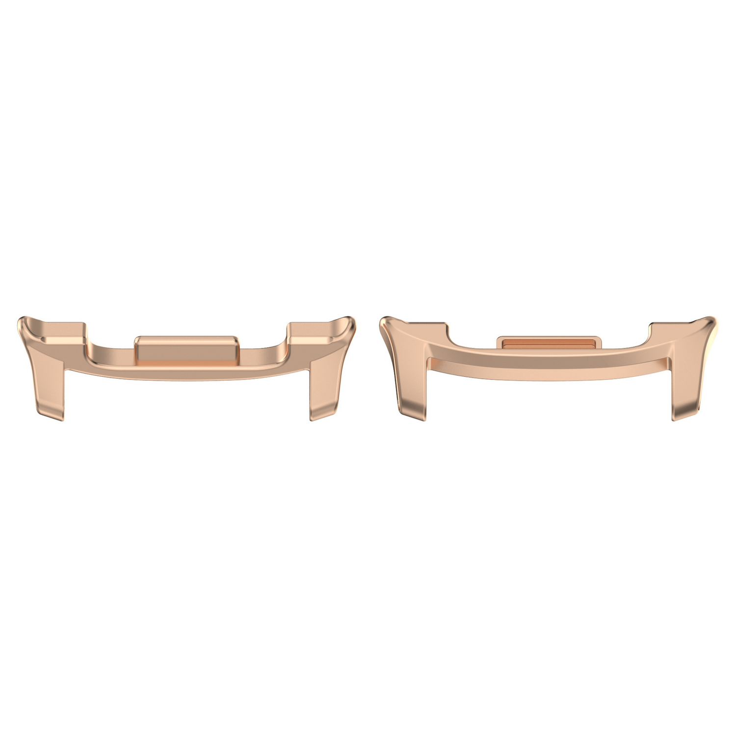 Zwei goldene Uhrenarmbandhalter auf weißem Hintergrund.