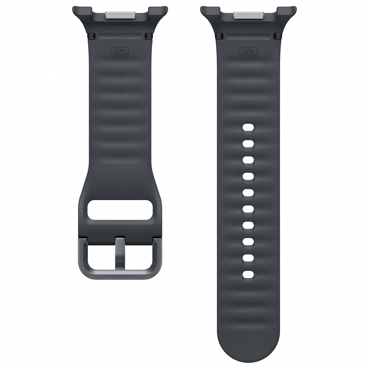 Dos correas grises para Apple Watch, sobre blanco.