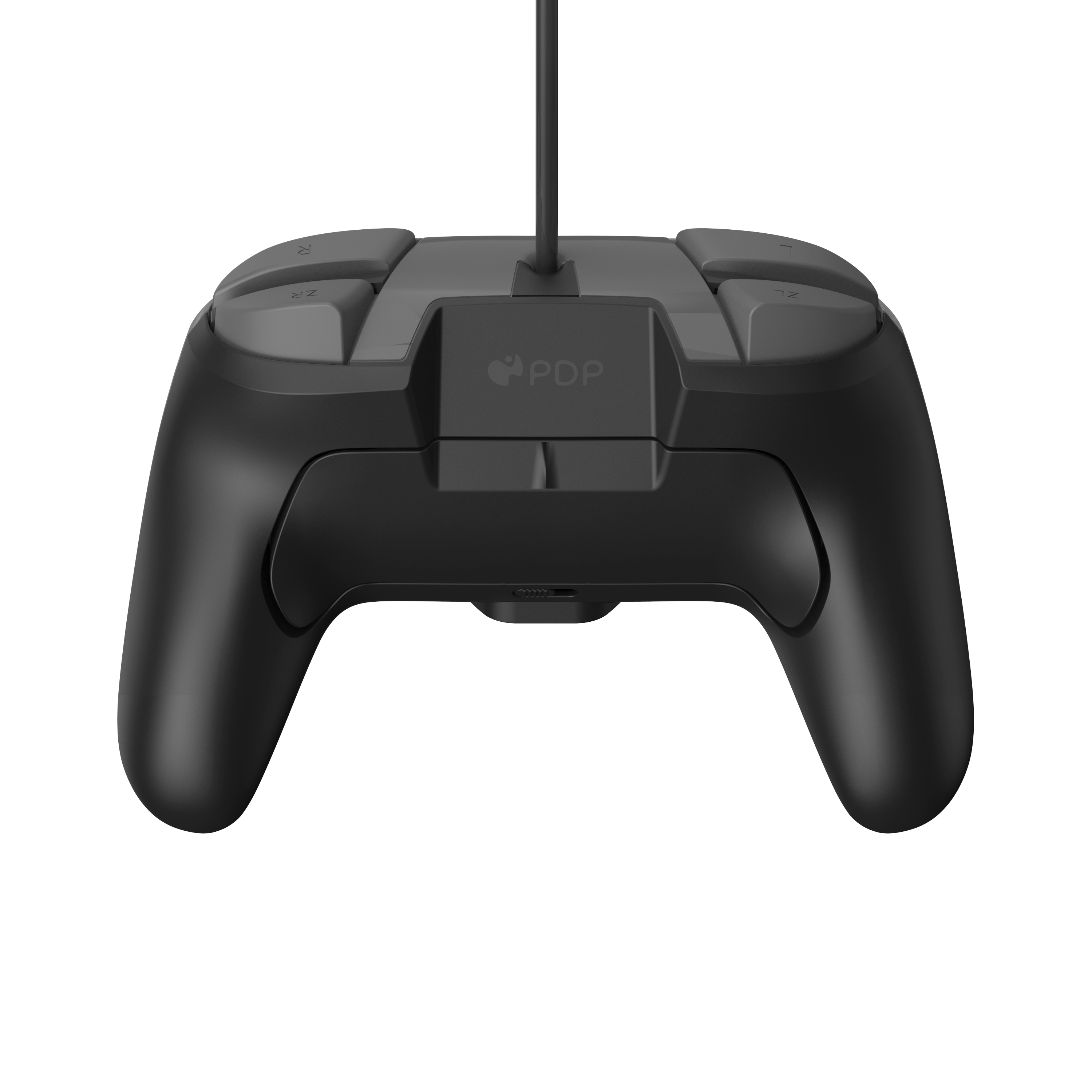 Czarny kontroler z przyciskami i kablem podłączonym do góry.