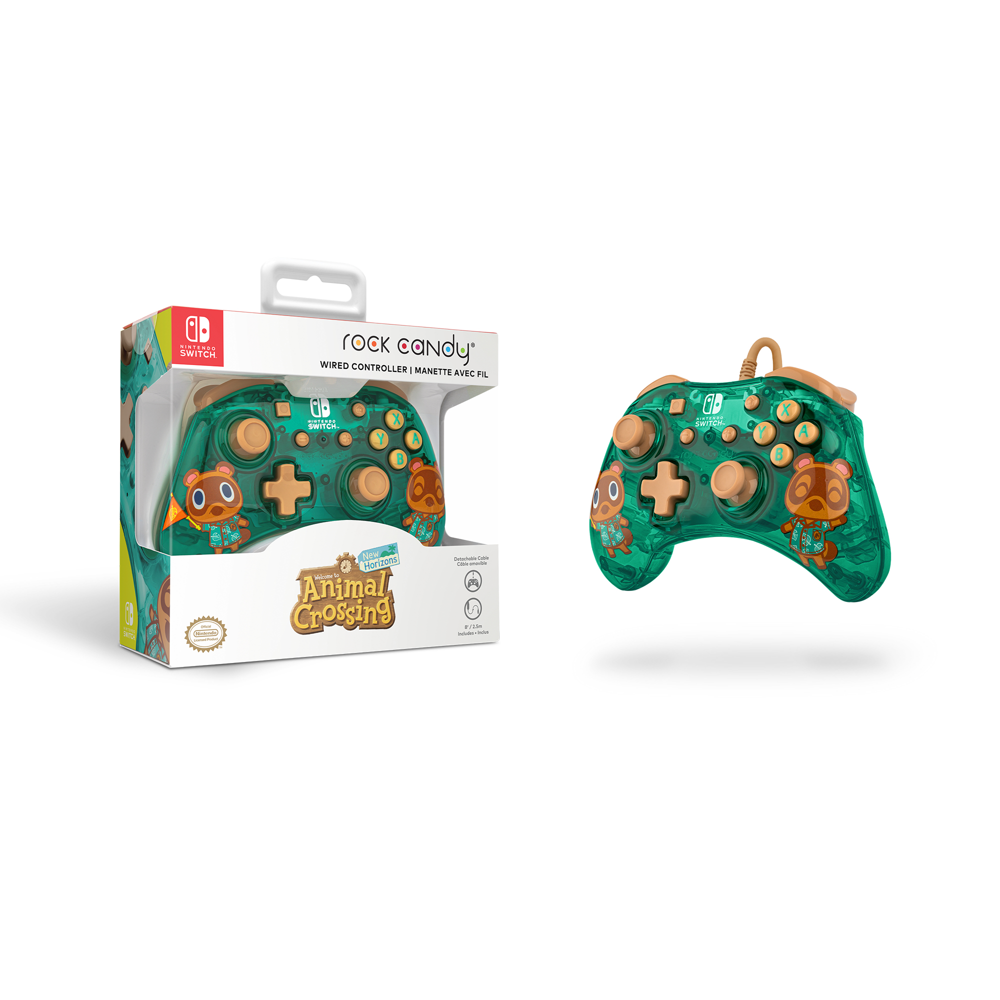 Kontroler do gier z motywem Animal Crossing w pudełku. Kontroler po prawej.