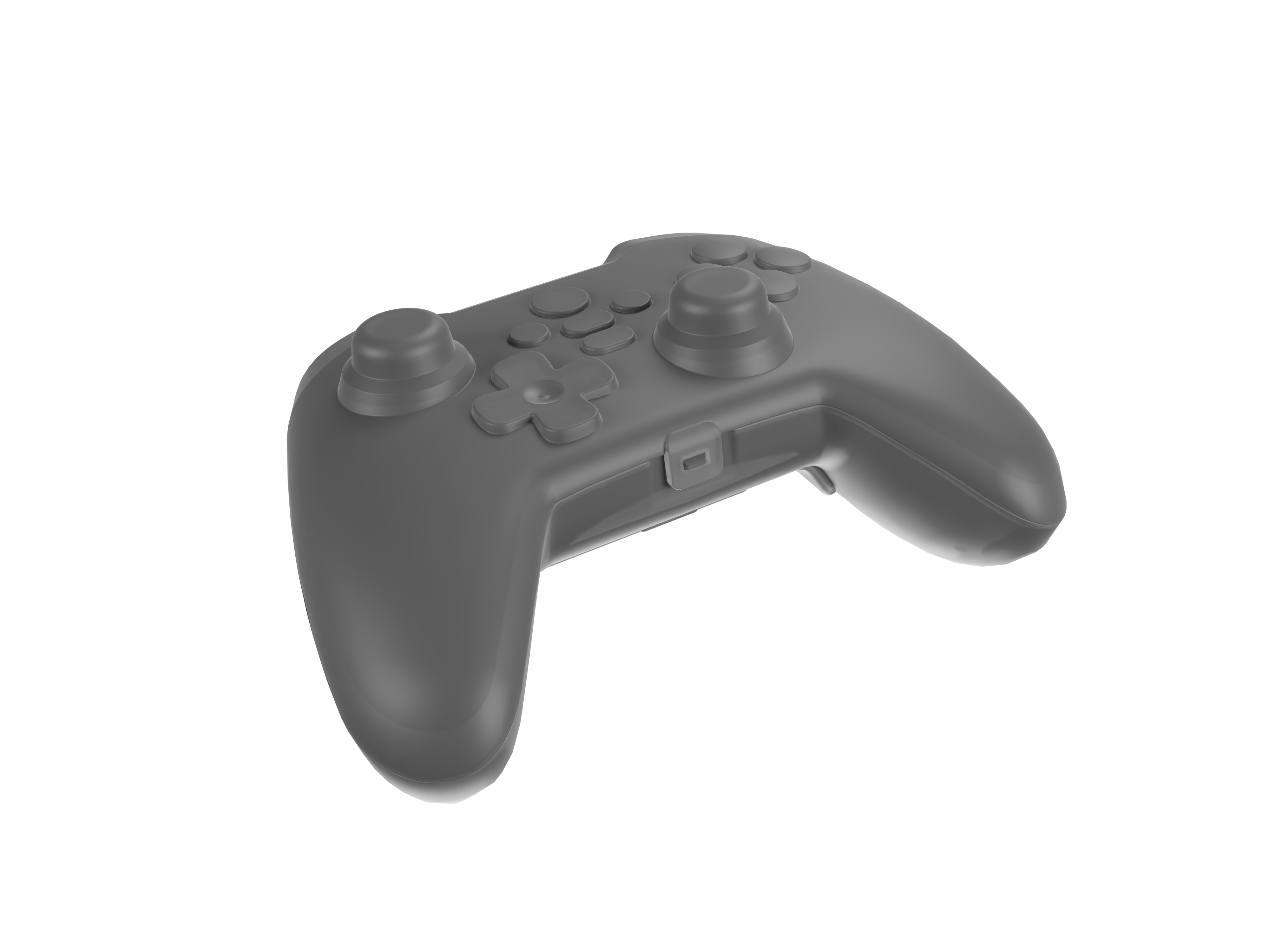 A gray gaming controller with a D-pad, joysticks, and several buttons.