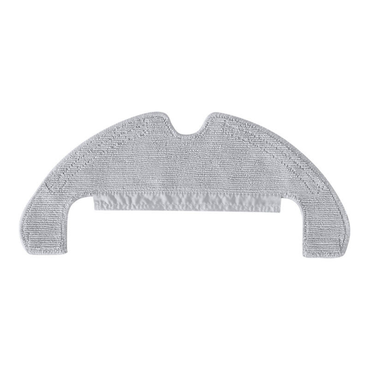 Panno per mop in microfibra grigio a forma di mezza luna per un robot aspirapolvere. Retro bianco con striscia di attacco bianca.