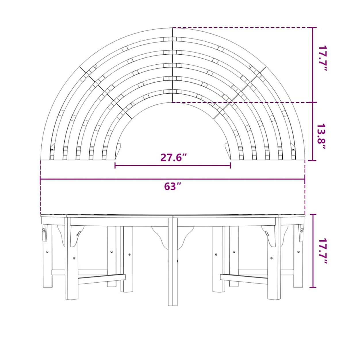 Banco de madera con dimensiones.