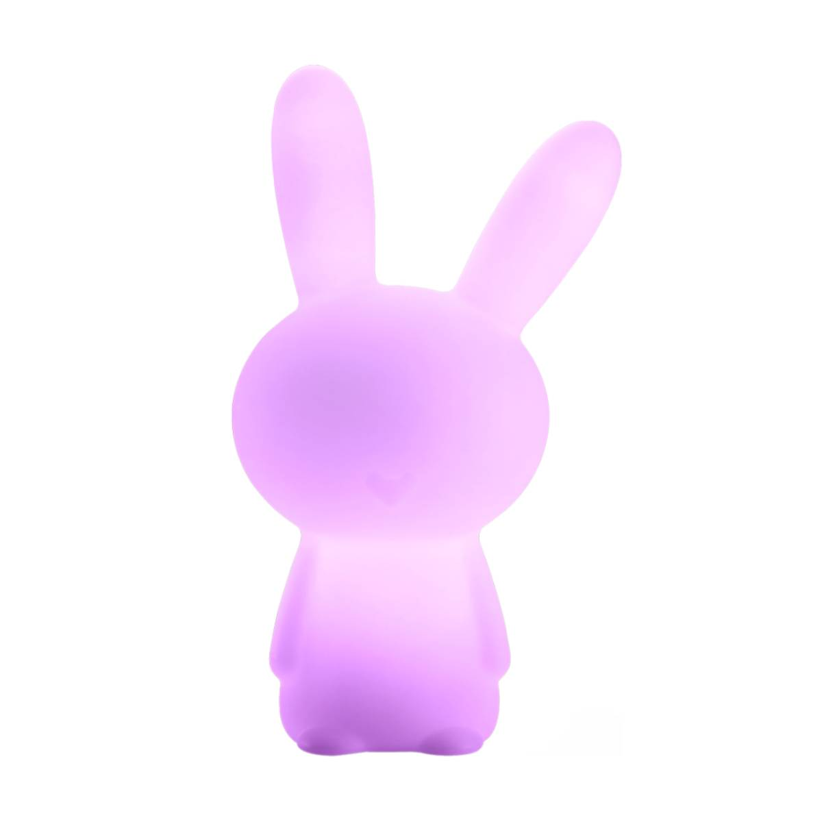 Eine hasenförmige Lampe, die violett und leuchtend ist.