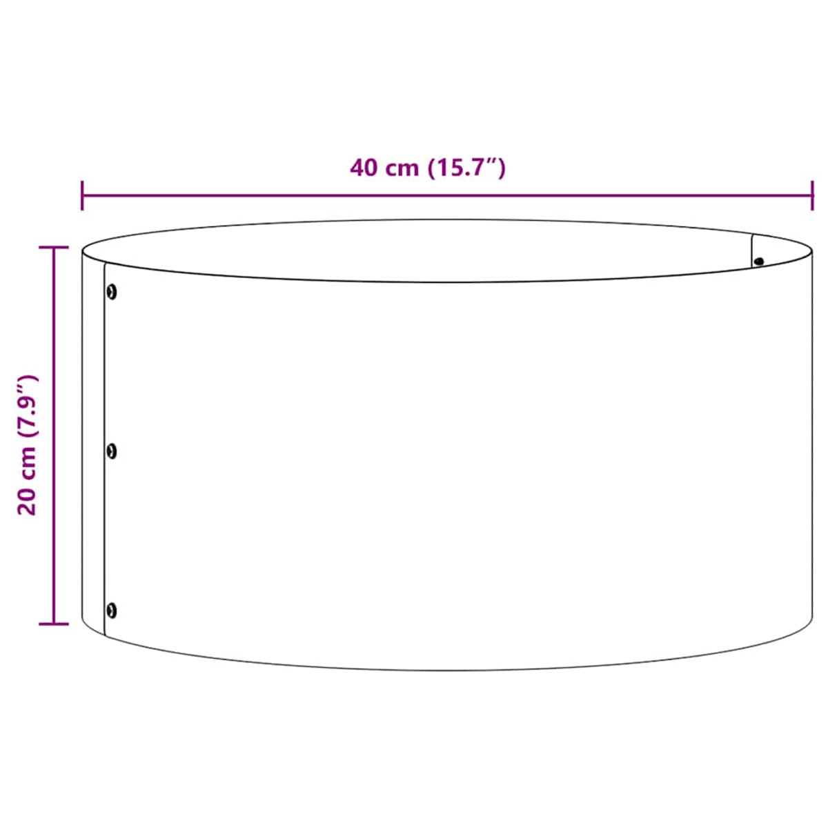 Oggetto cilindrico con esterno bianco, diametro 40 cm e altezza 20 cm. Design semplice.