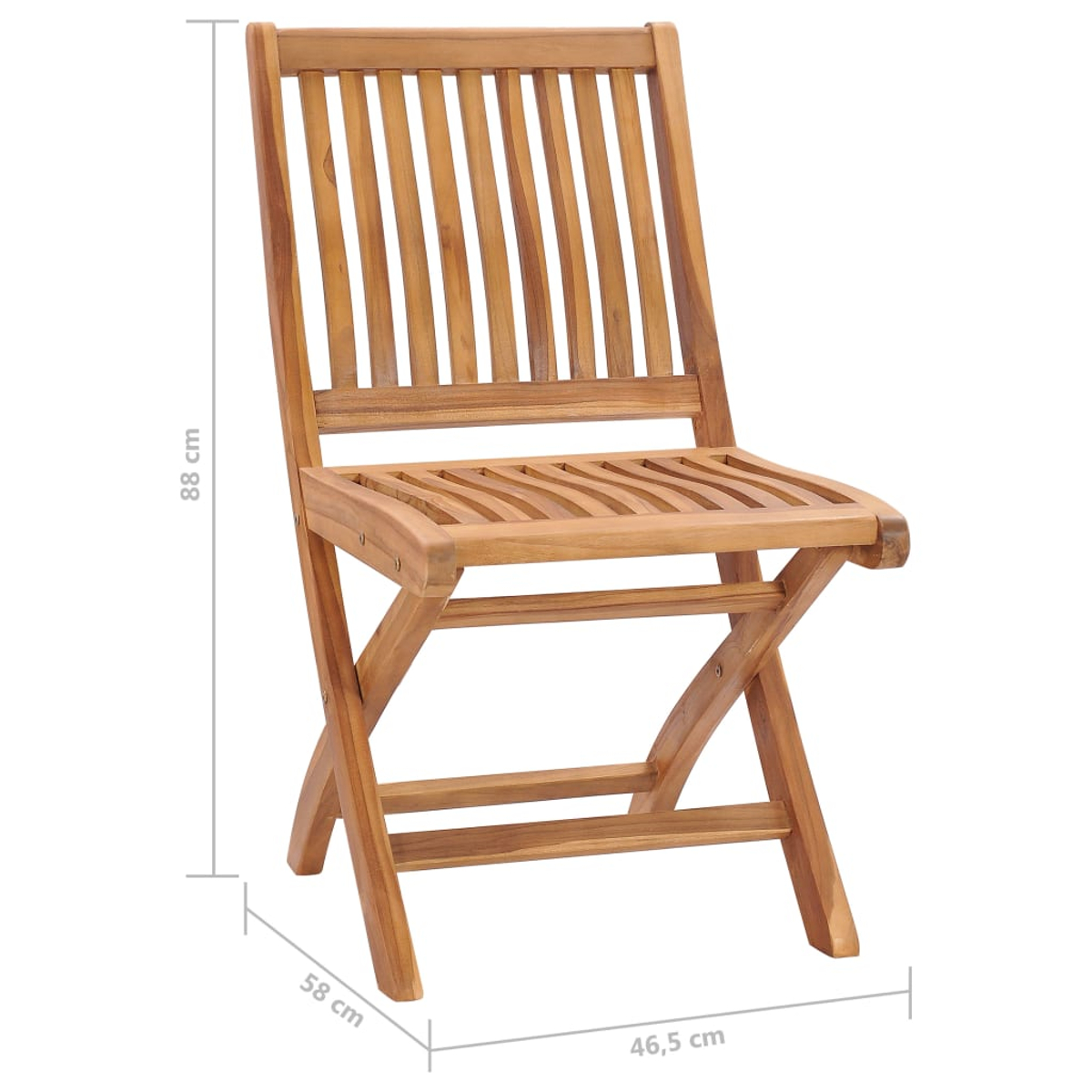 Ein Holzklappstuhl. Der Stuhl hat eine Lattenlehne und einen Sitz. Es ist braun.