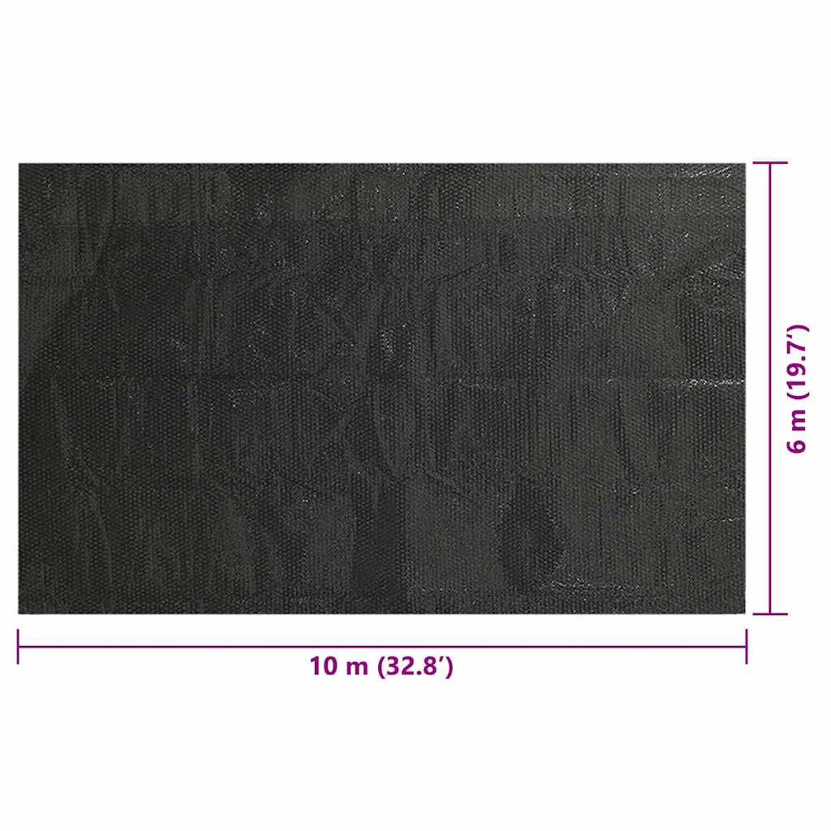 Eine große schwarze Plane mit den Maßen 10 m x 6 m.