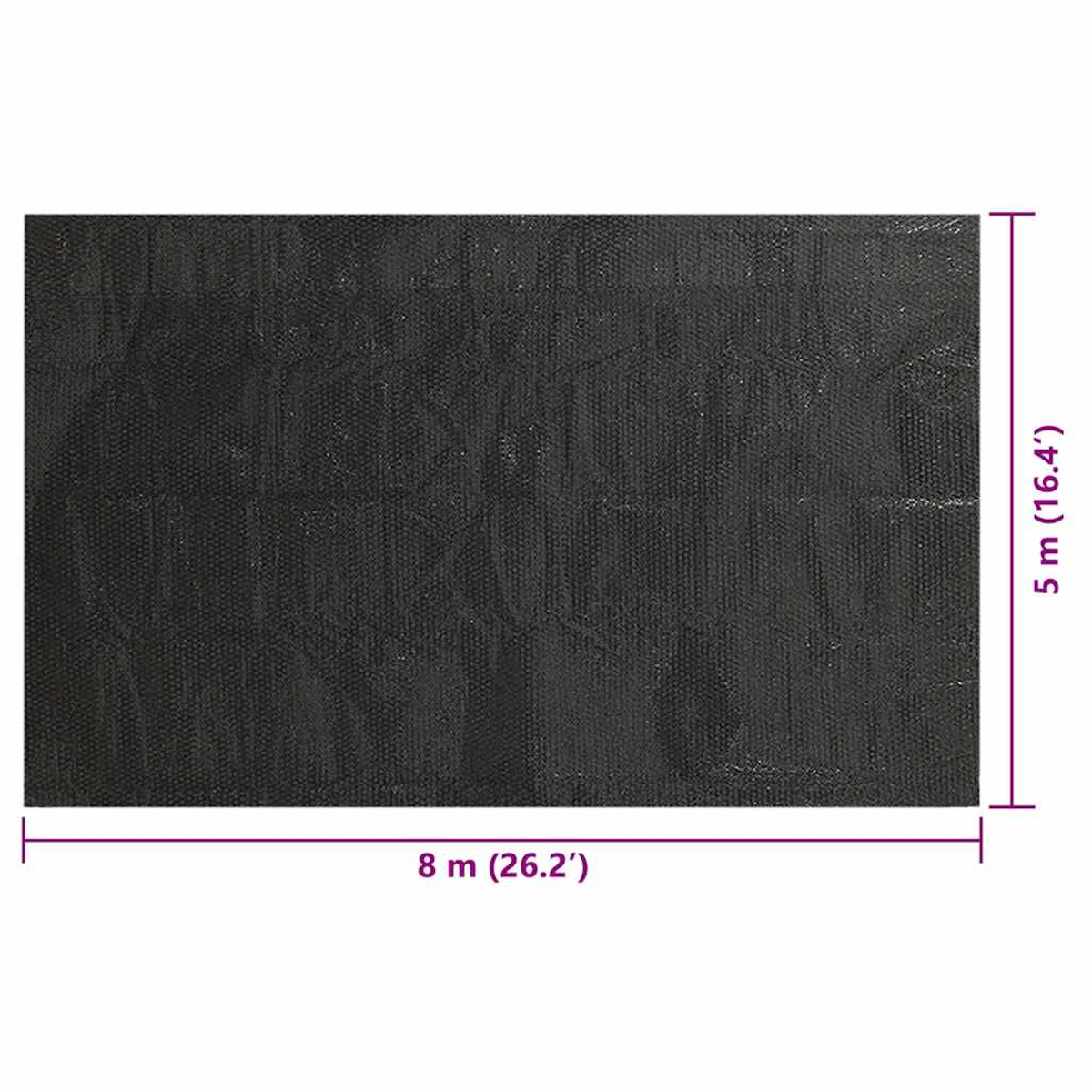 Eine große, rechteckige schwarze Plane mit den angegebenen Abmessungen: 8 m x 5 m.