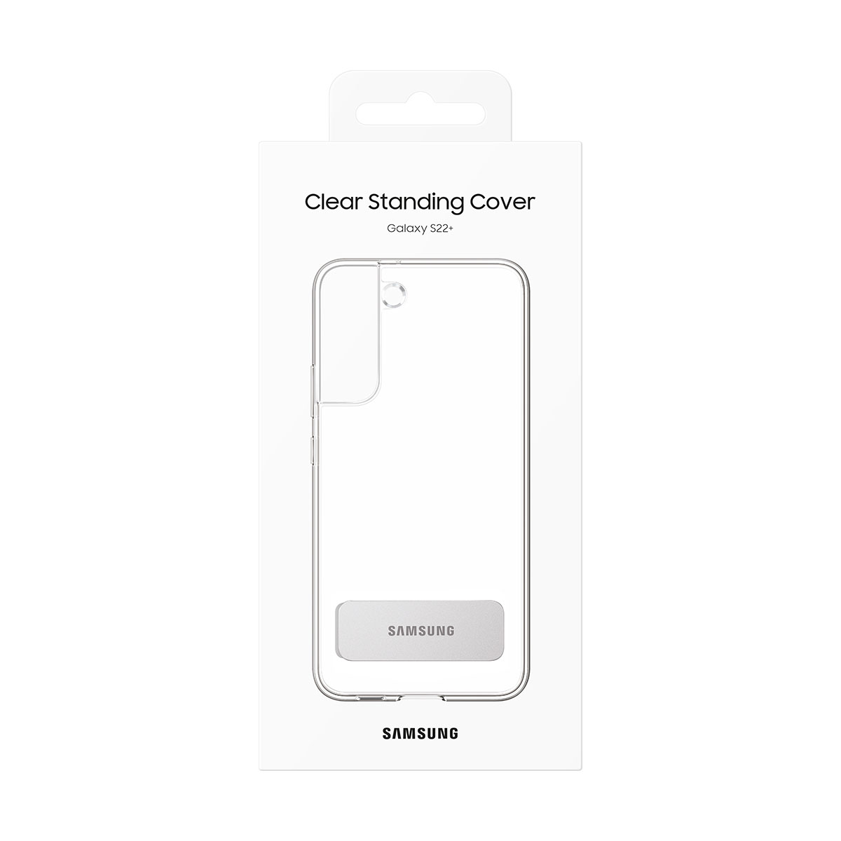 Transparente Handyhülle in einer Box mit Samsung-Logo.