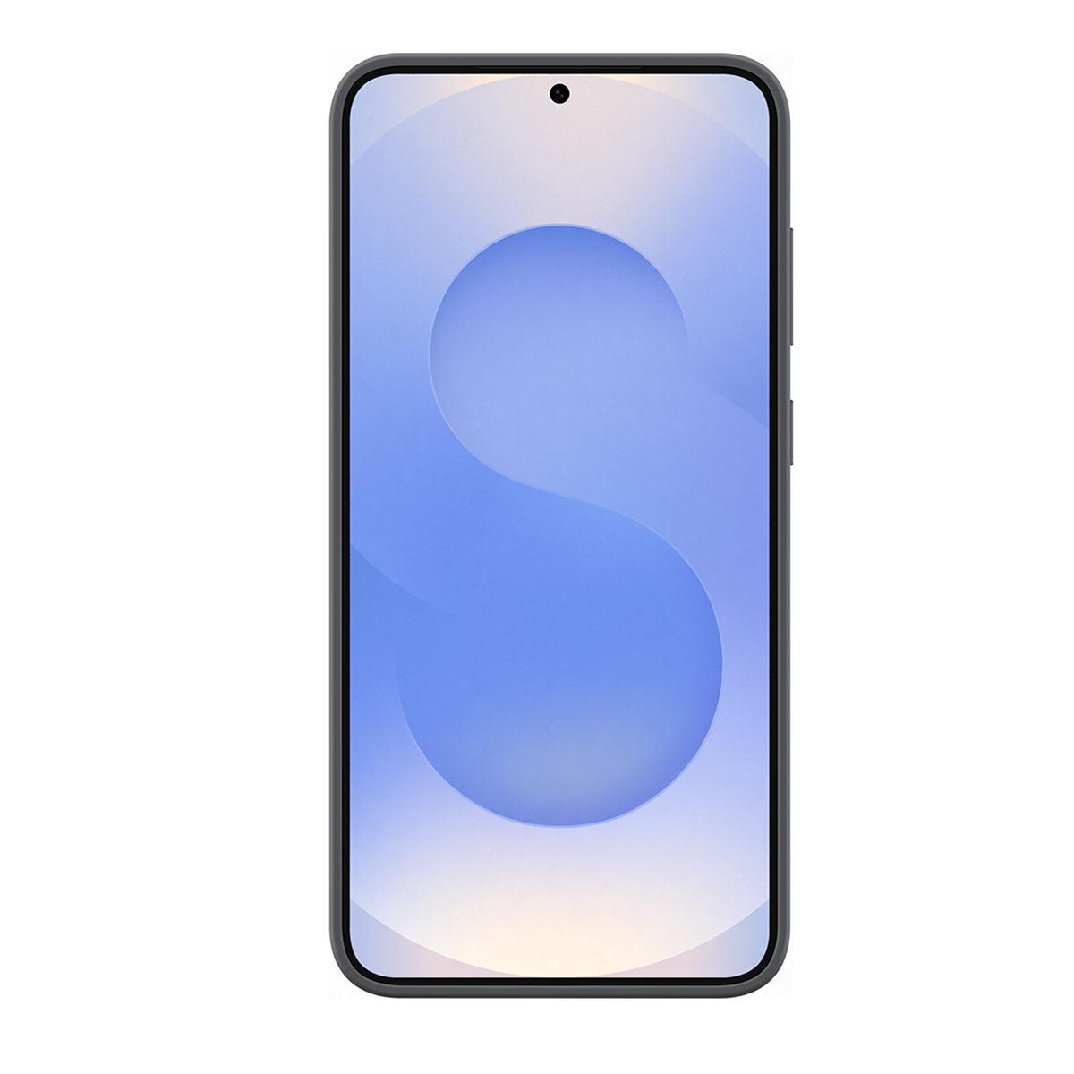 Uno smartphone con cornice grigio chiaro e schermo con grafica 'S' azzurra.