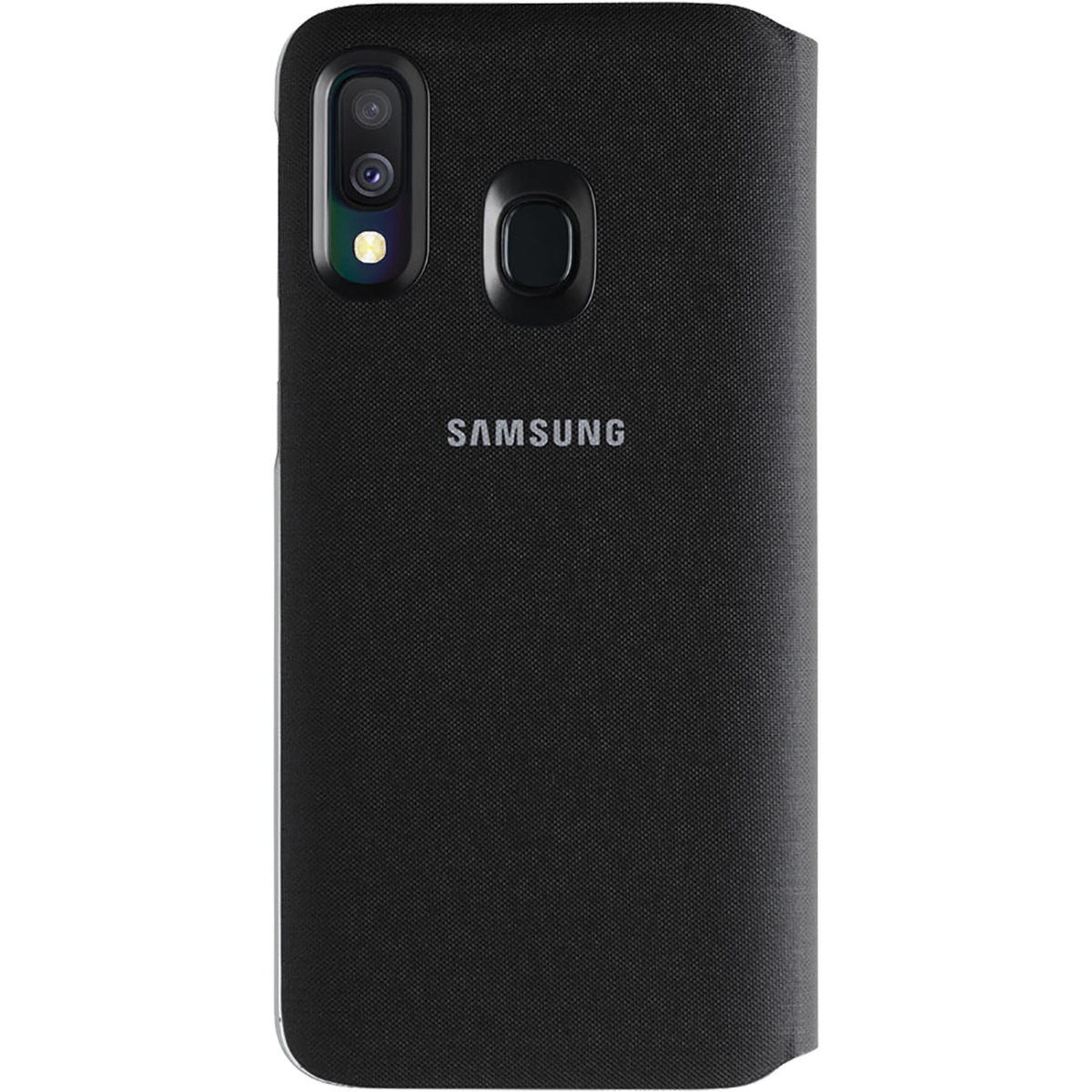 Czarne etui na telefon z aparatem i logo SAMSUNG.