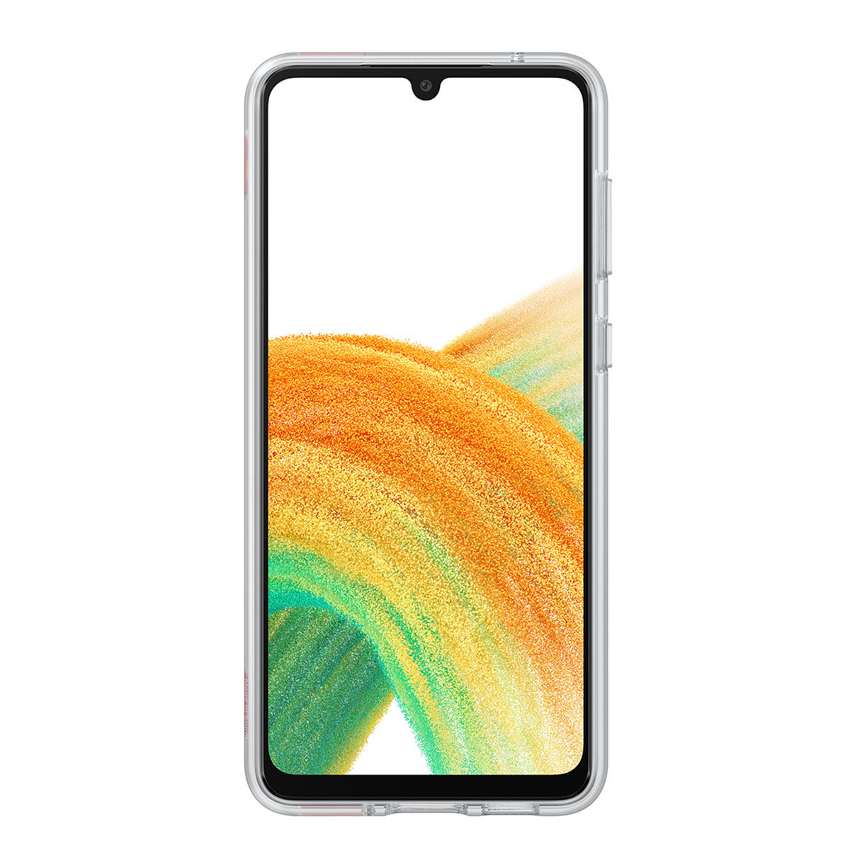 Telefono in una custodia trasparente. Il telefono ha uno sfondo sfumato colorato.