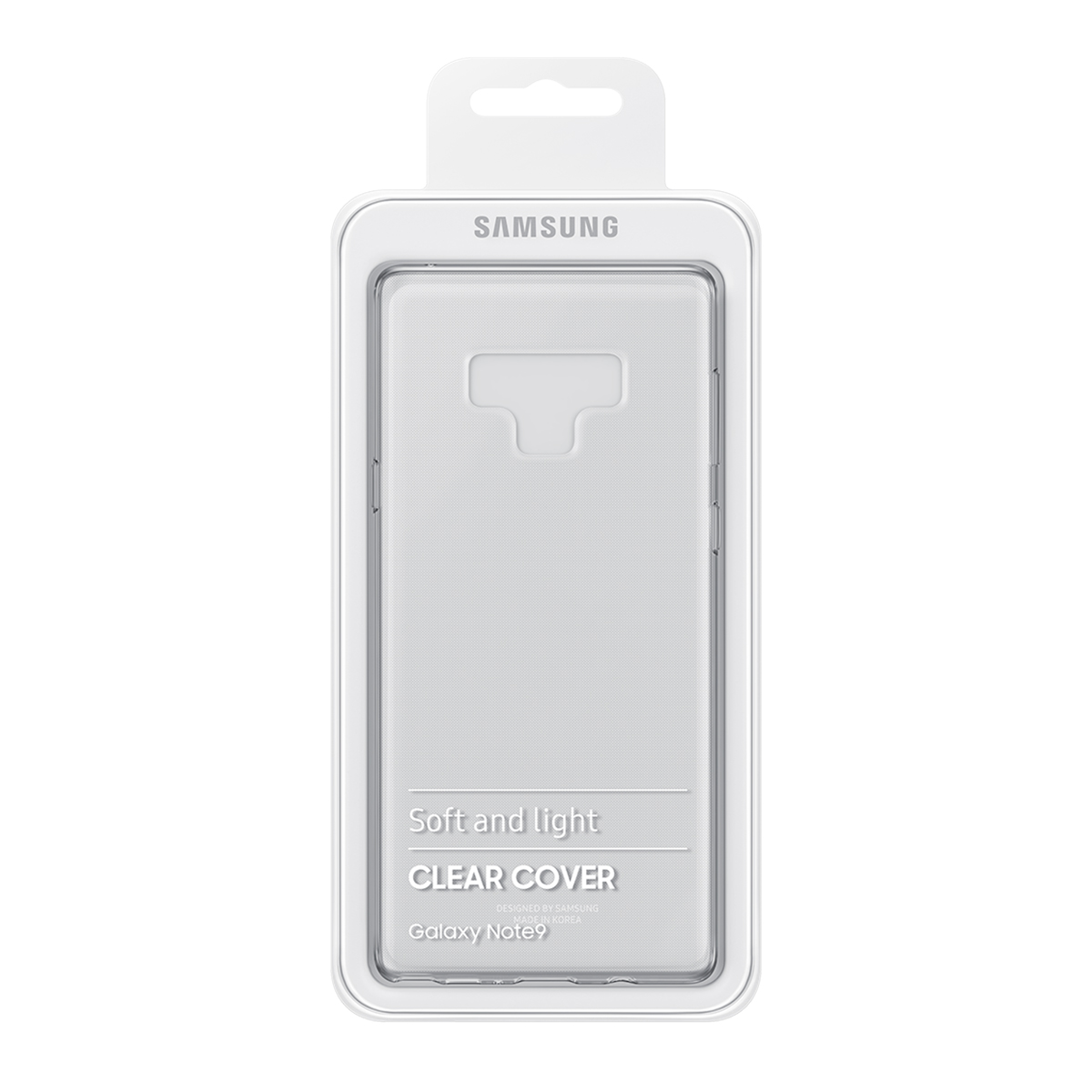 Boîte de protection transparente. Coque de téléphone à l'intérieur. La boîte a le logo SAMSUNG.