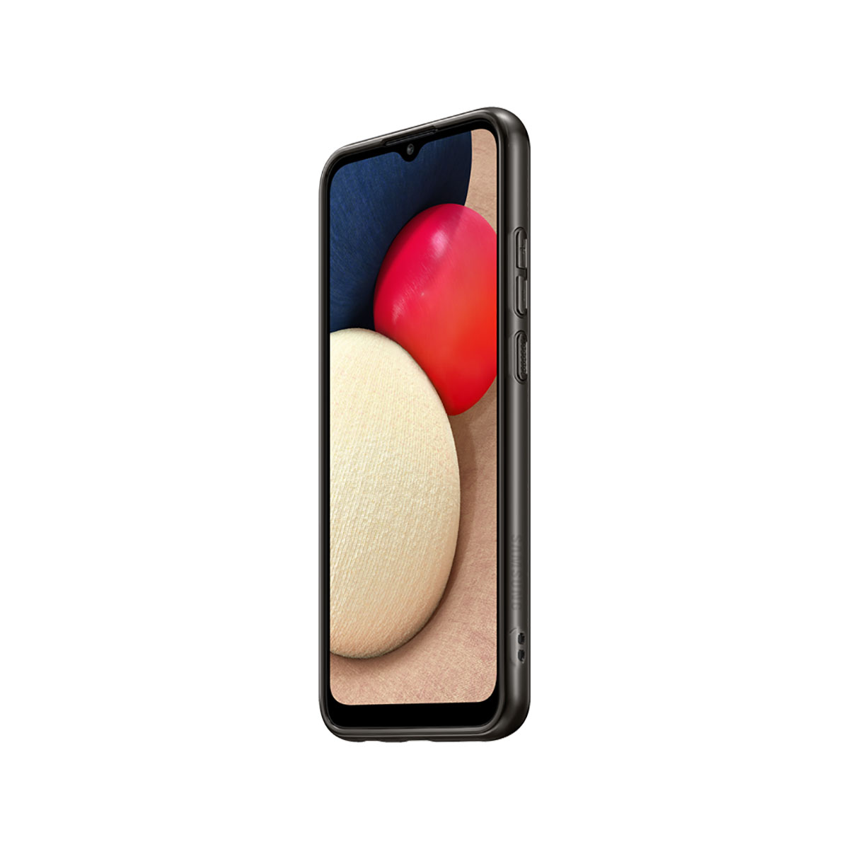 Telefon mit schwarzem Gehäuse, das abstrakte Formen zeigt.