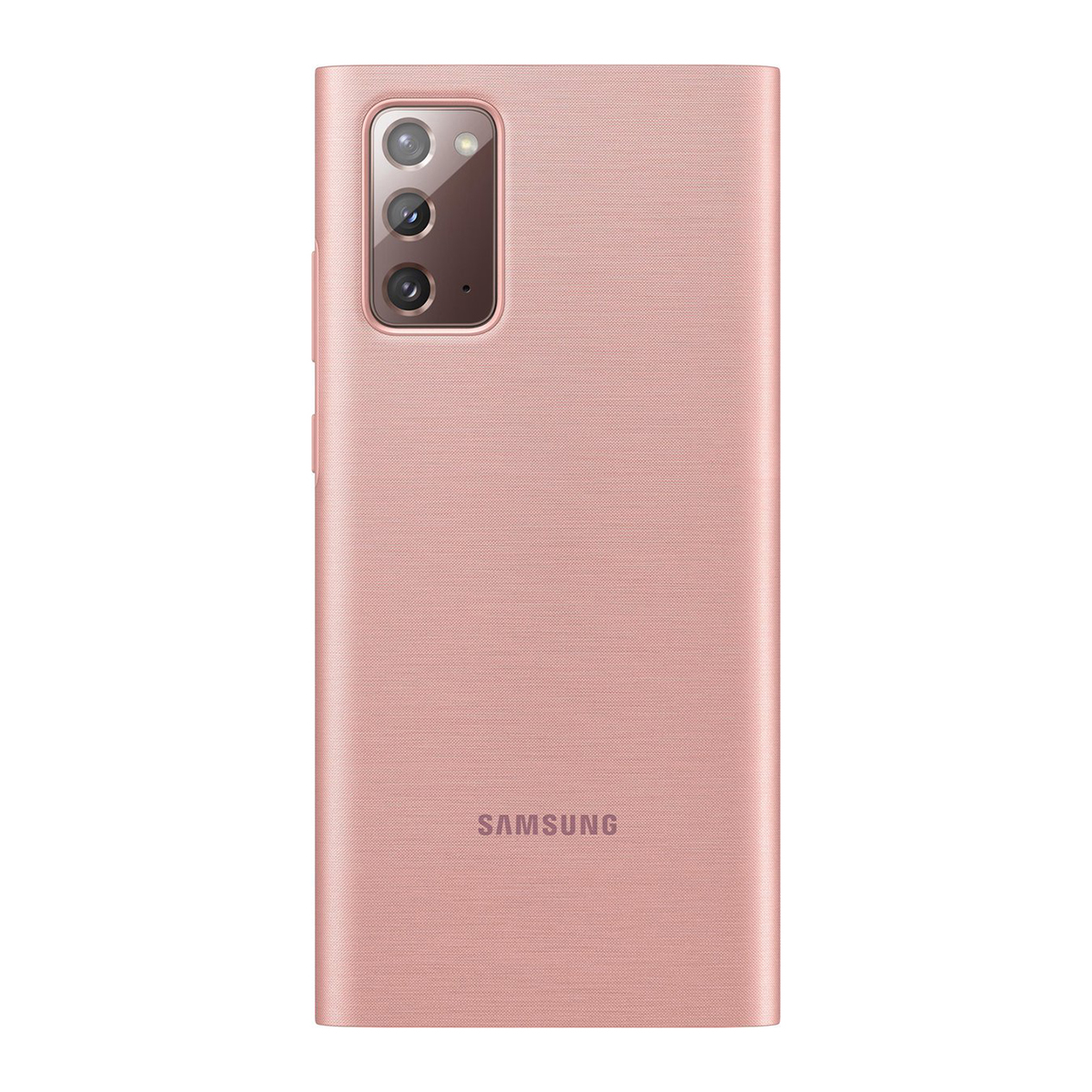 Eine rosa Handyhülle mit Kamera und Samsung-Logo.