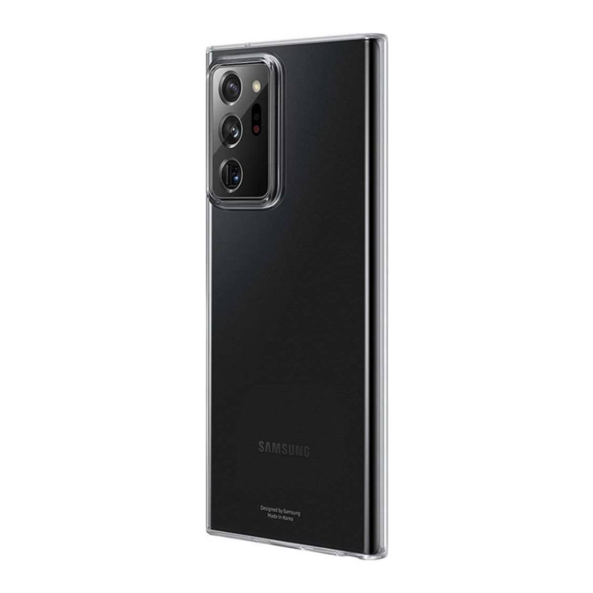 Custodia trasparente per telefono con un telefono Samsung.