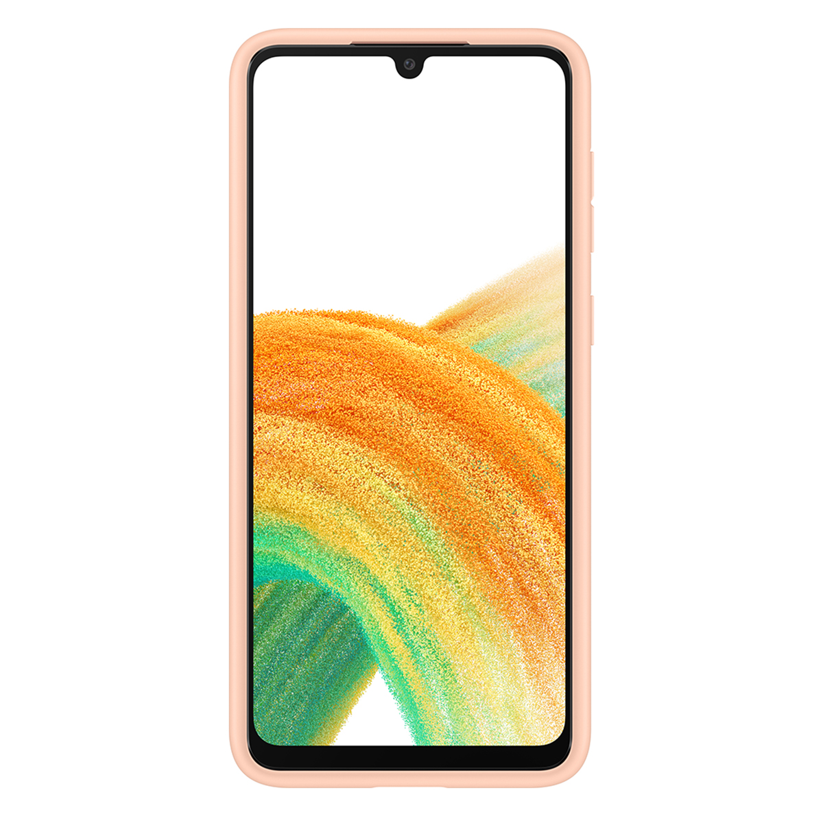 Smartphone con pantalla que muestra un diseño abstracto en tonos naranja y amarillo.