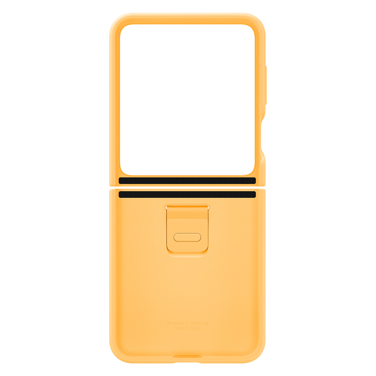 Eine orangefarbene Handyhülle für ein Klapphandy, teilweise geöffnet.