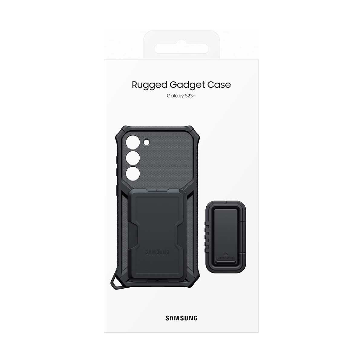 Opakowanie etui na Galaxy S23+, z wytrzymałym etui i dodatkowym elementem.