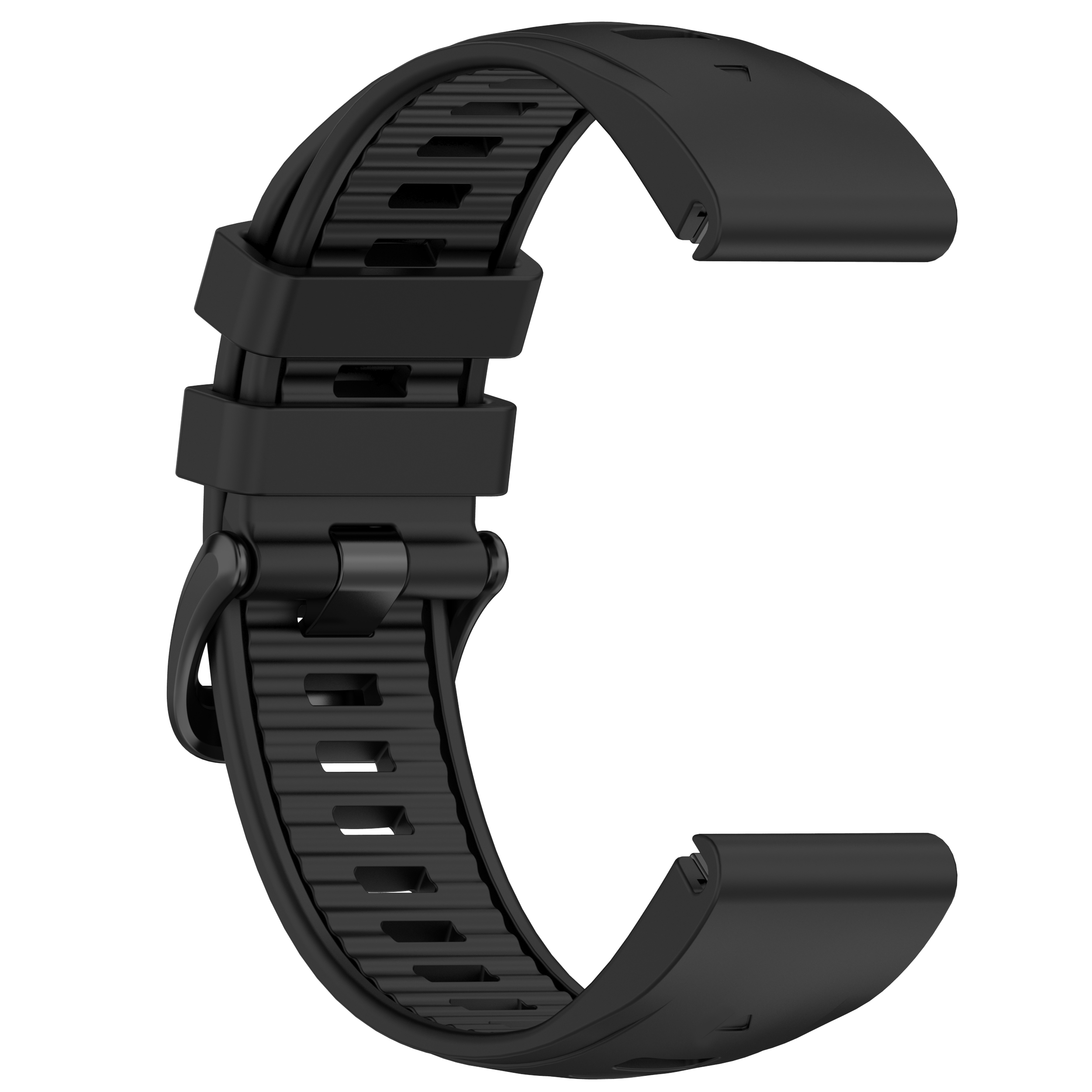 Schwarzes Uhrenarmband mit Schnalle.