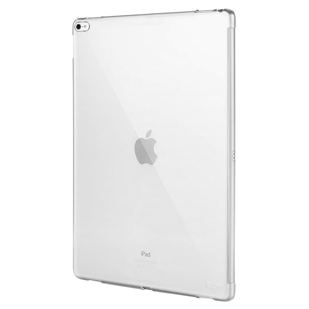 Ein iPad in einer durchsichtigen Hülle. Das Apple-Logo ist sichtbar. Die Hülle ist transparent.