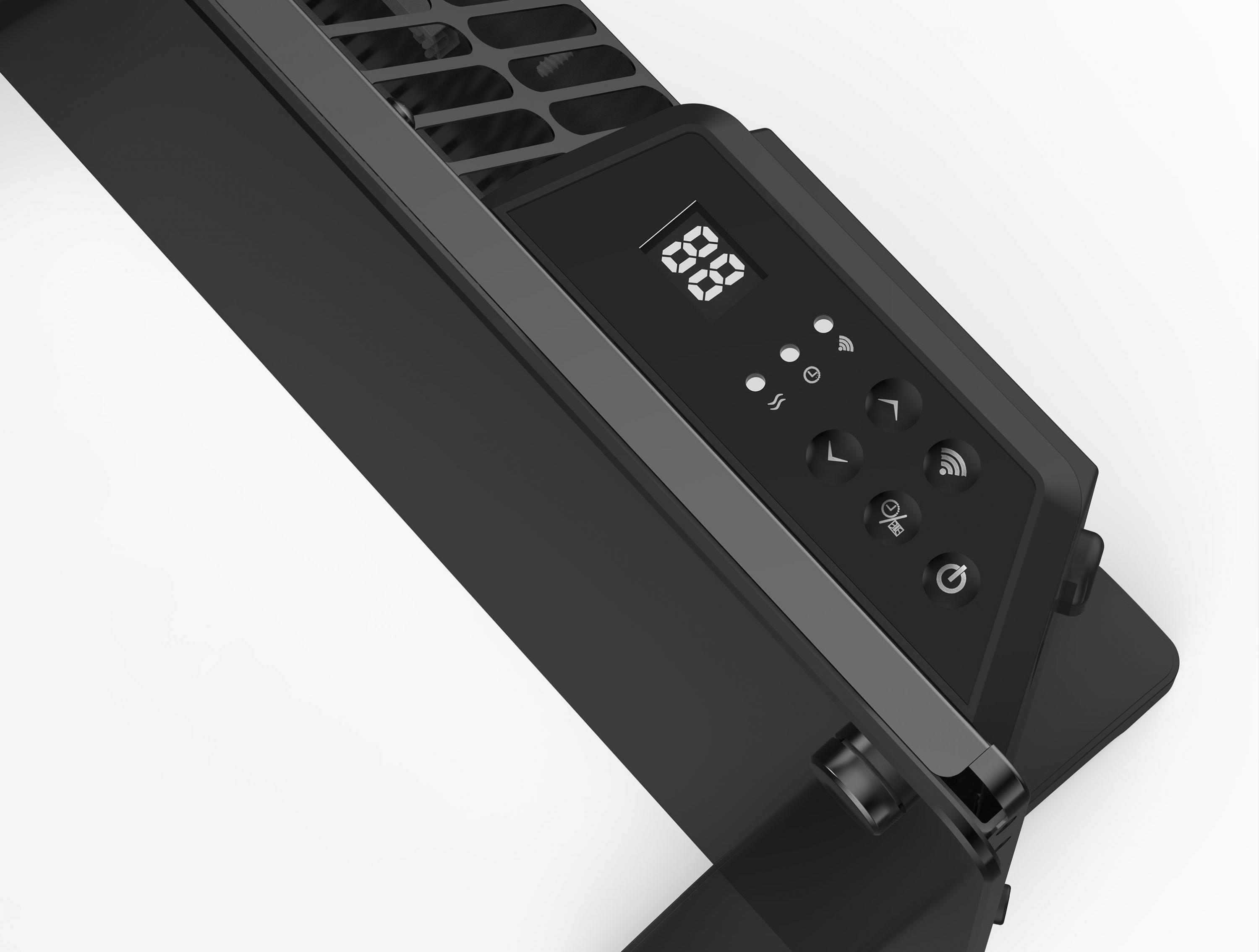 Un dispositivo negro con una pantalla LCD que muestra '88' y botones de control.