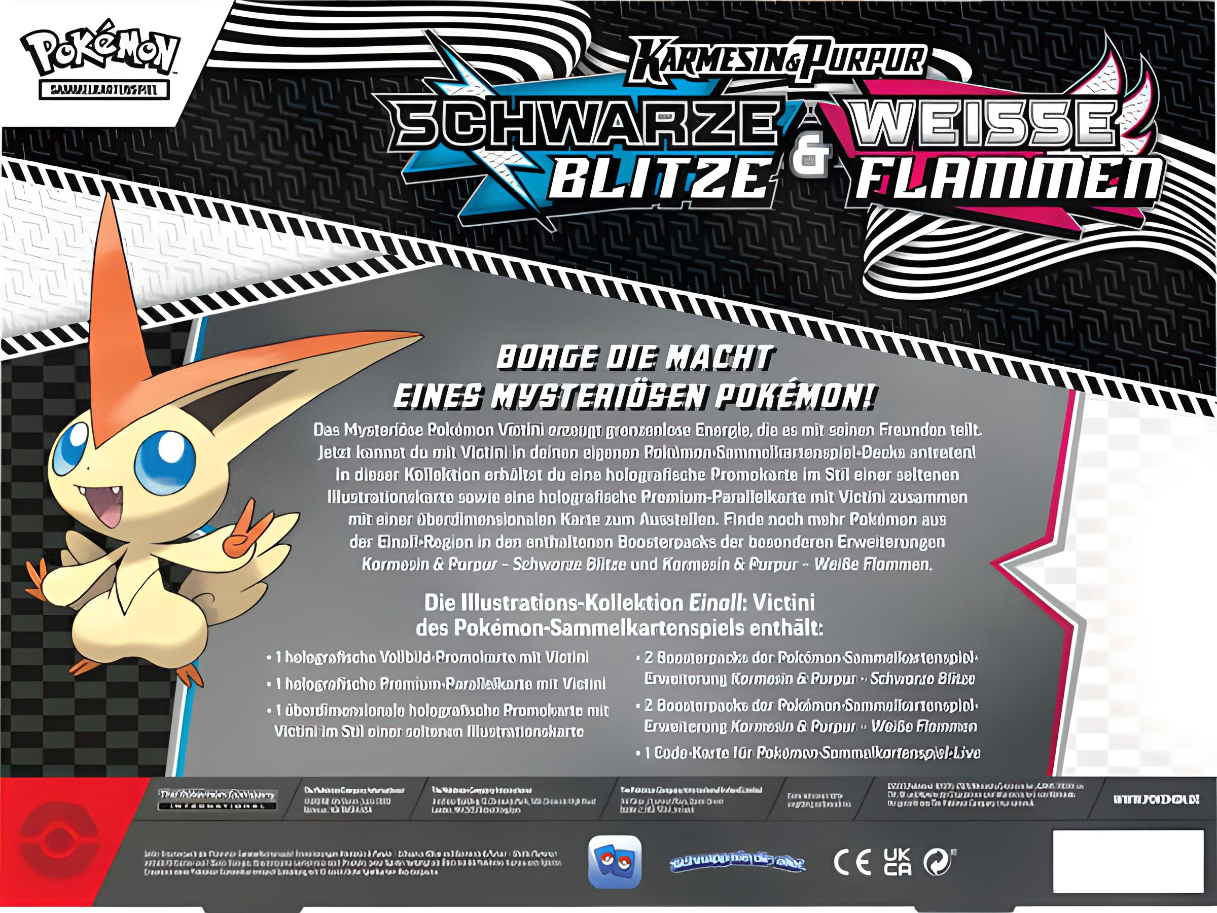 Eine Produktverpackung eines Pokemon-Sammelkartenspiels. Text und Bilder von Pokemon-Charakteren befinden sich auf der Box.