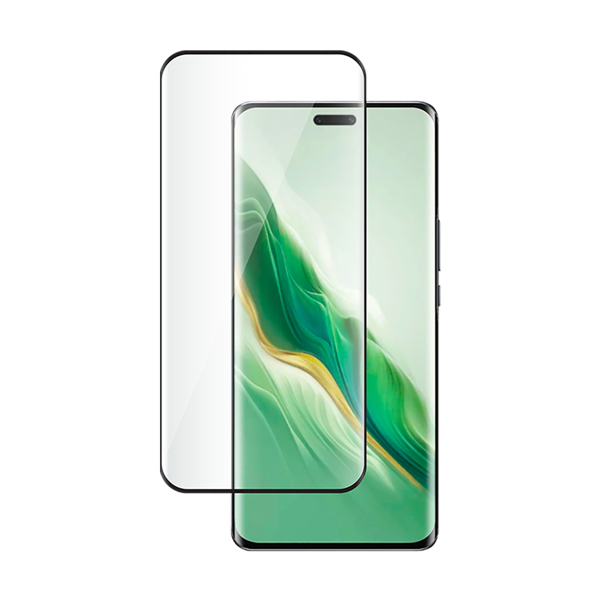Een telefoon met een schermbeschermer. De beschermer is helder en ontworpen om op het scherm van de telefoon te passen.
