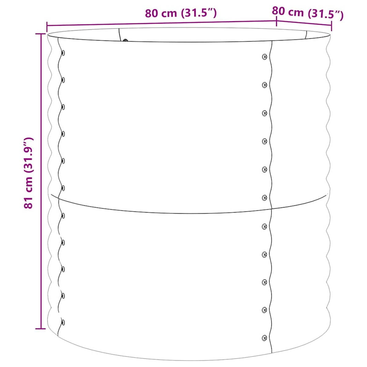 Un diagramma che mostra un oggetto cilindrico con dimensioni etichettate in cm.