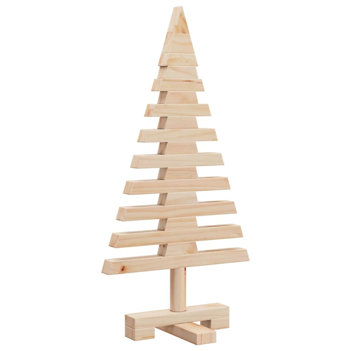 Weihnachtsbaum aus Holzblöcken. Sockel aus rechteckigen Blöcken, Baum aus Holzlatten.