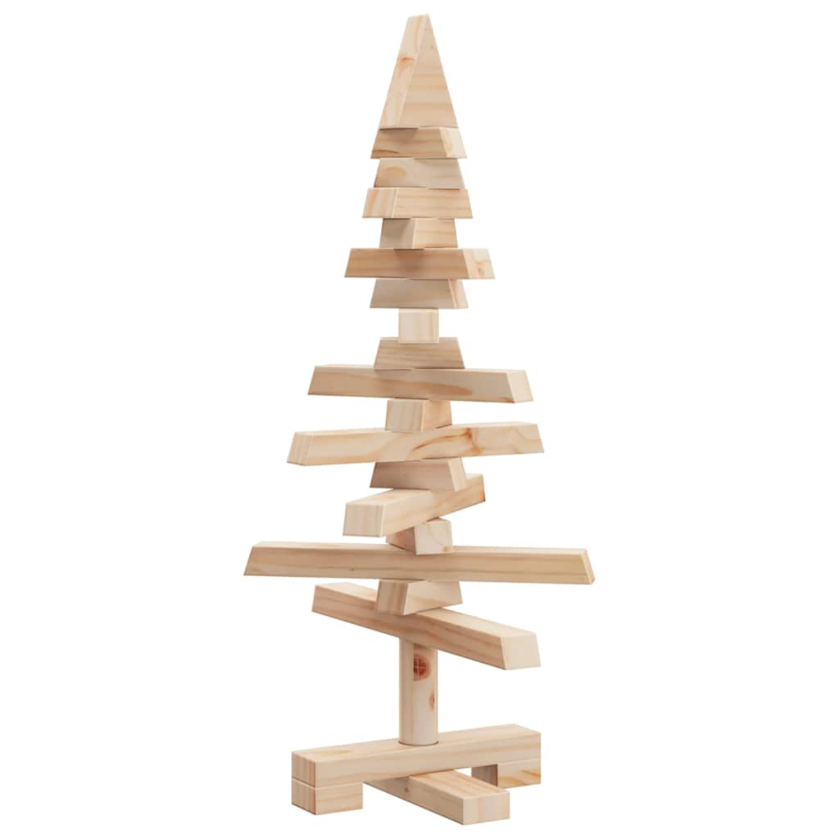 Weihnachtsbaum aus Holzblöcken. Sockel aus rechteckigen Blöcken, Baum aus Holzlatten.