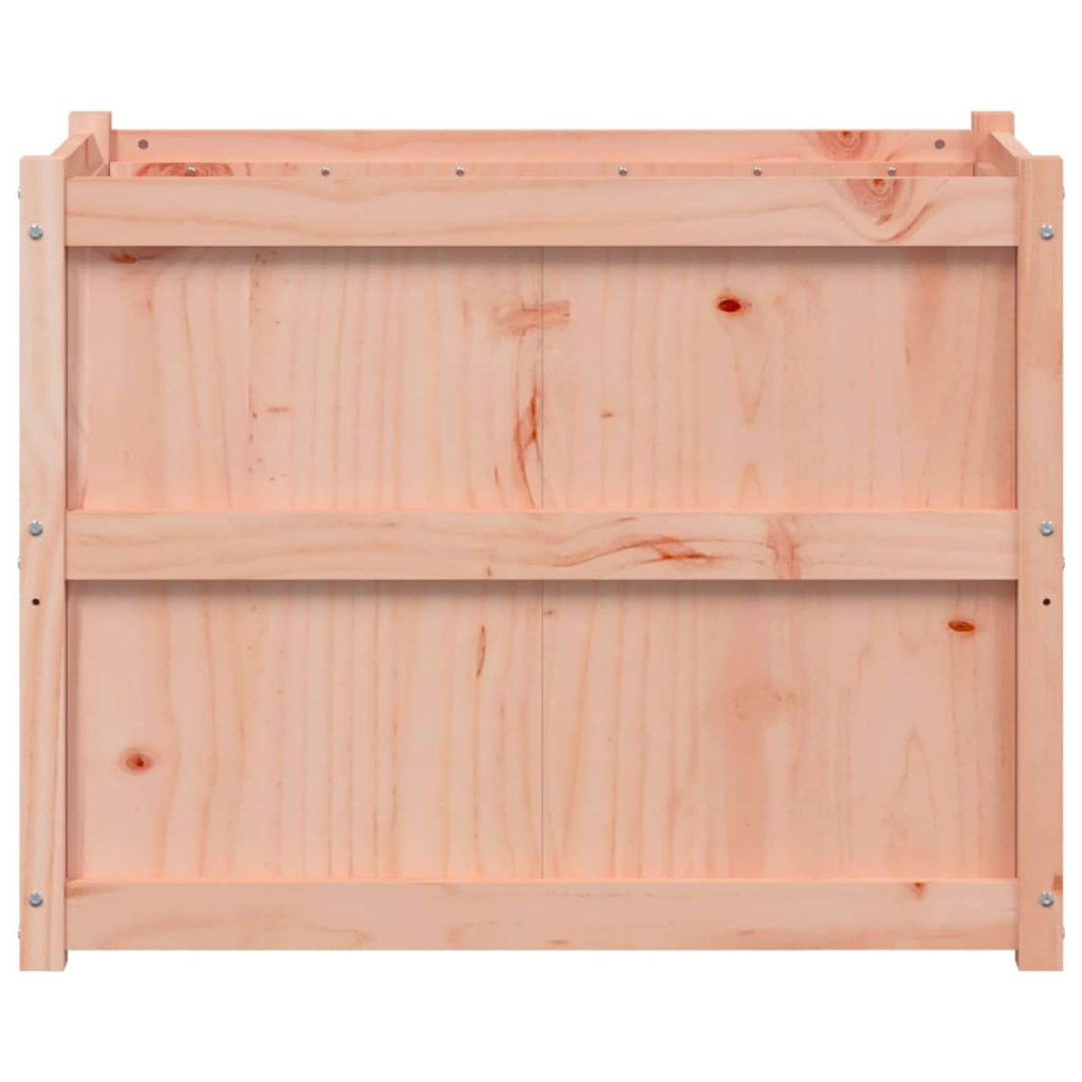 Hellbrauner Holzpflanzkasten mit Holzpaneelen, sichtbarer Maserung und Schrauben.