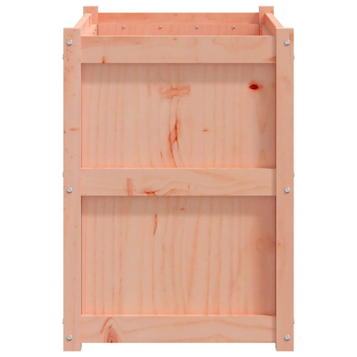 Holzkiste mit rechteckiger Form, sichtbarer Holzmaserung und Konstruktionsdetails. Der Ton ist hellbraun.
