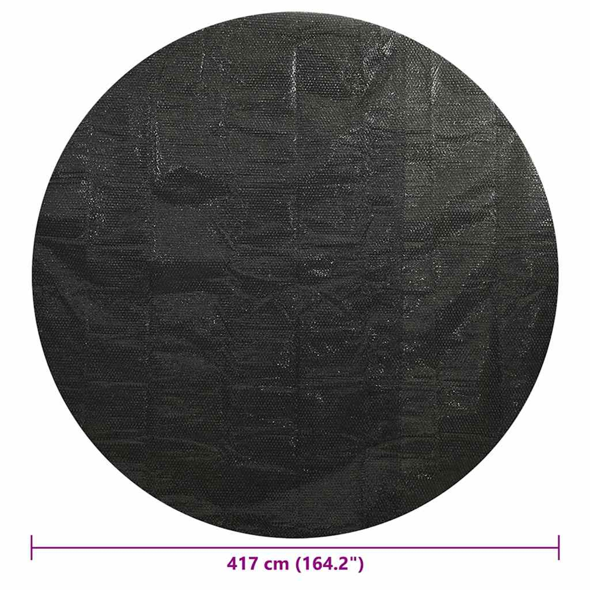 Eine große schwarze runde Outdoor-Abdeckung auf dem Boden, mit einer Angabe von 417 cm.