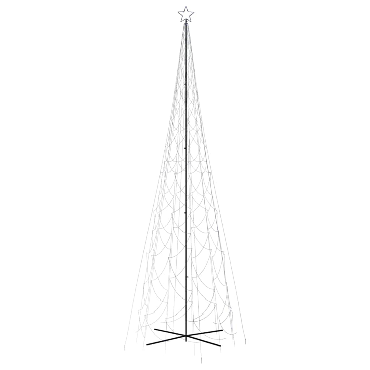 Ein hoher, schmaler Weihnachtsbaumumriss mit einem Stern oben vor einem weißen Hintergrund.