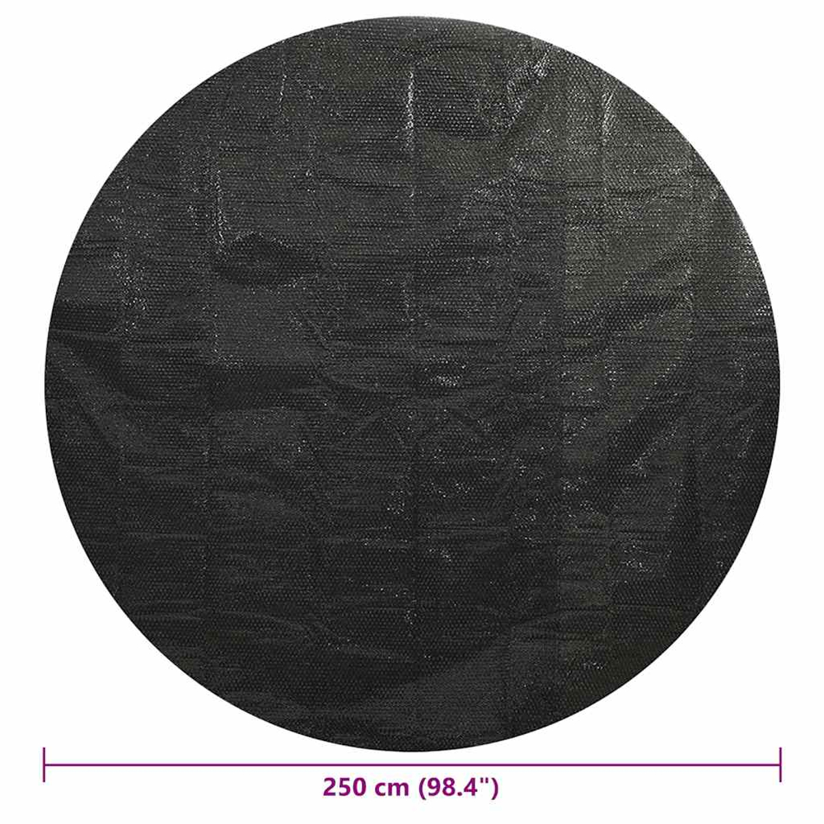 Eine schwarze kreisförmige Abdeckung. Sie ist schlicht und hat eine Textur. Die Abdeckung ist auf weißem Hintergrund.