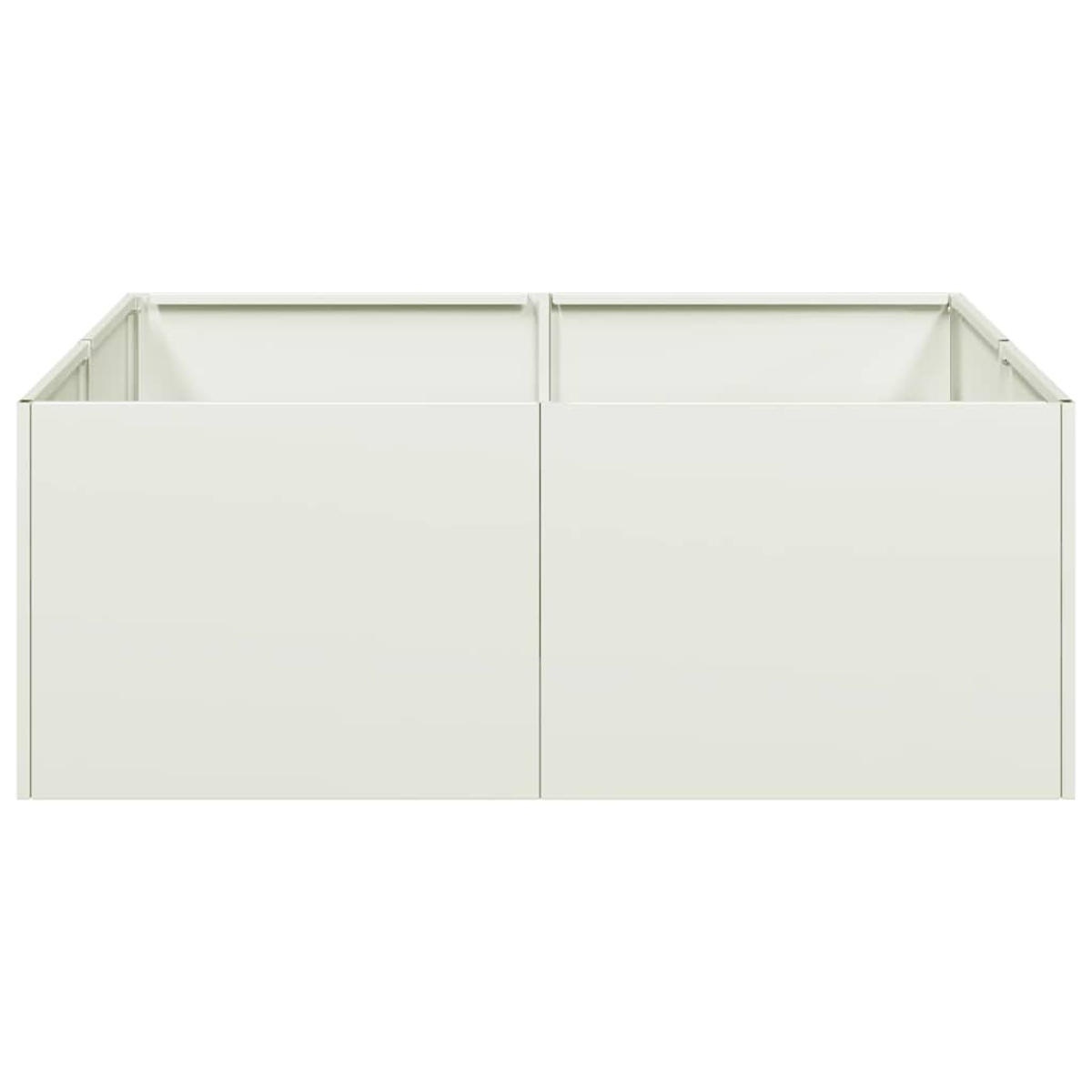 Due fioriere in metallo bianco, viste frontalmente, con uno sfondo bianco semplice.
