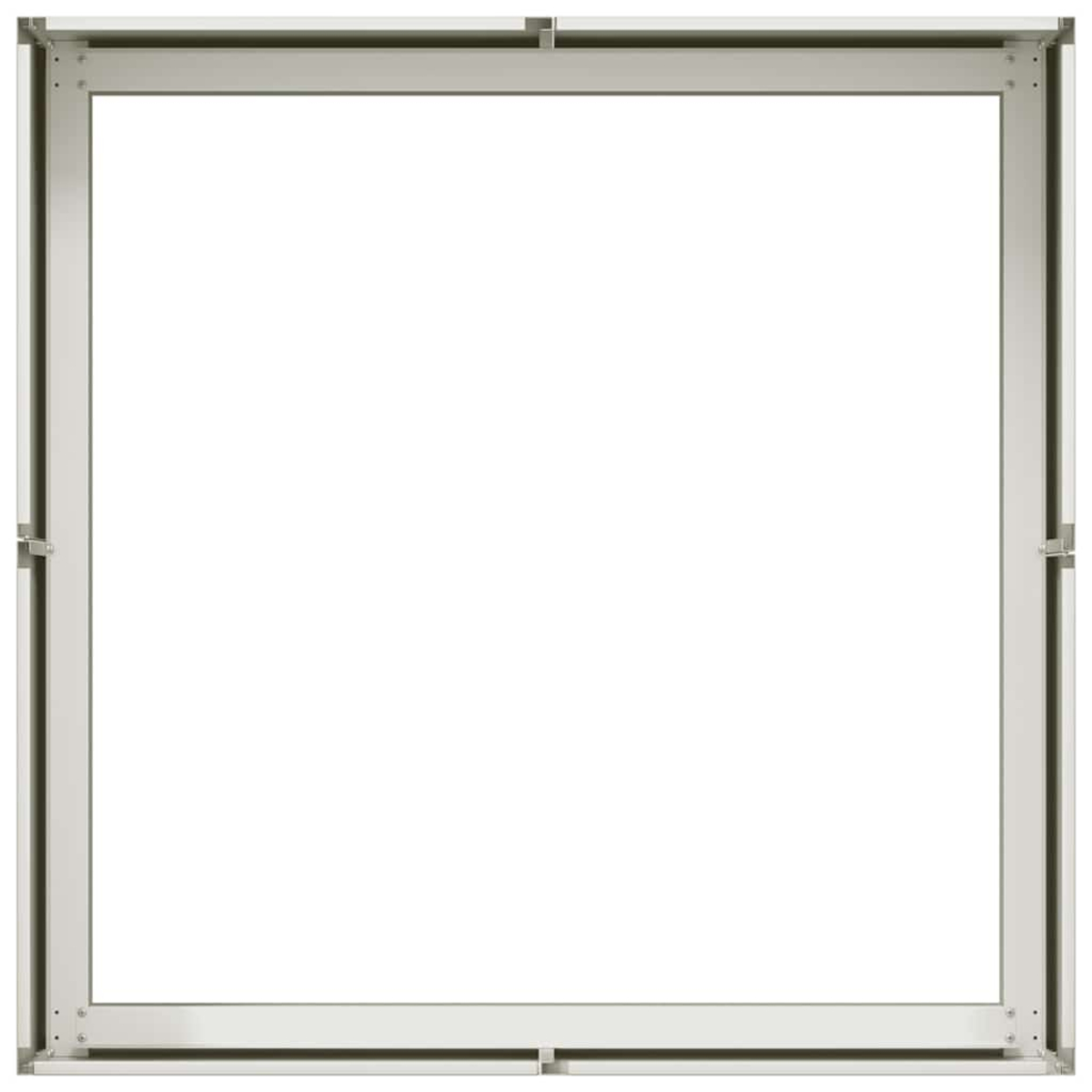 Una cornice quadrata in metallo, vista frontalmente, con uno sfondo bianco semplice.
