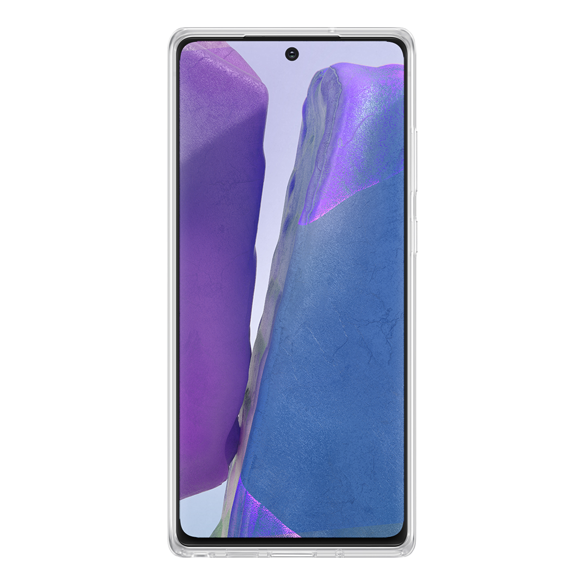 Ein Smartphone in einer durchsichtigen Hülle. Der Bildschirm zeigt einen bunten abstrakten Hintergrund.