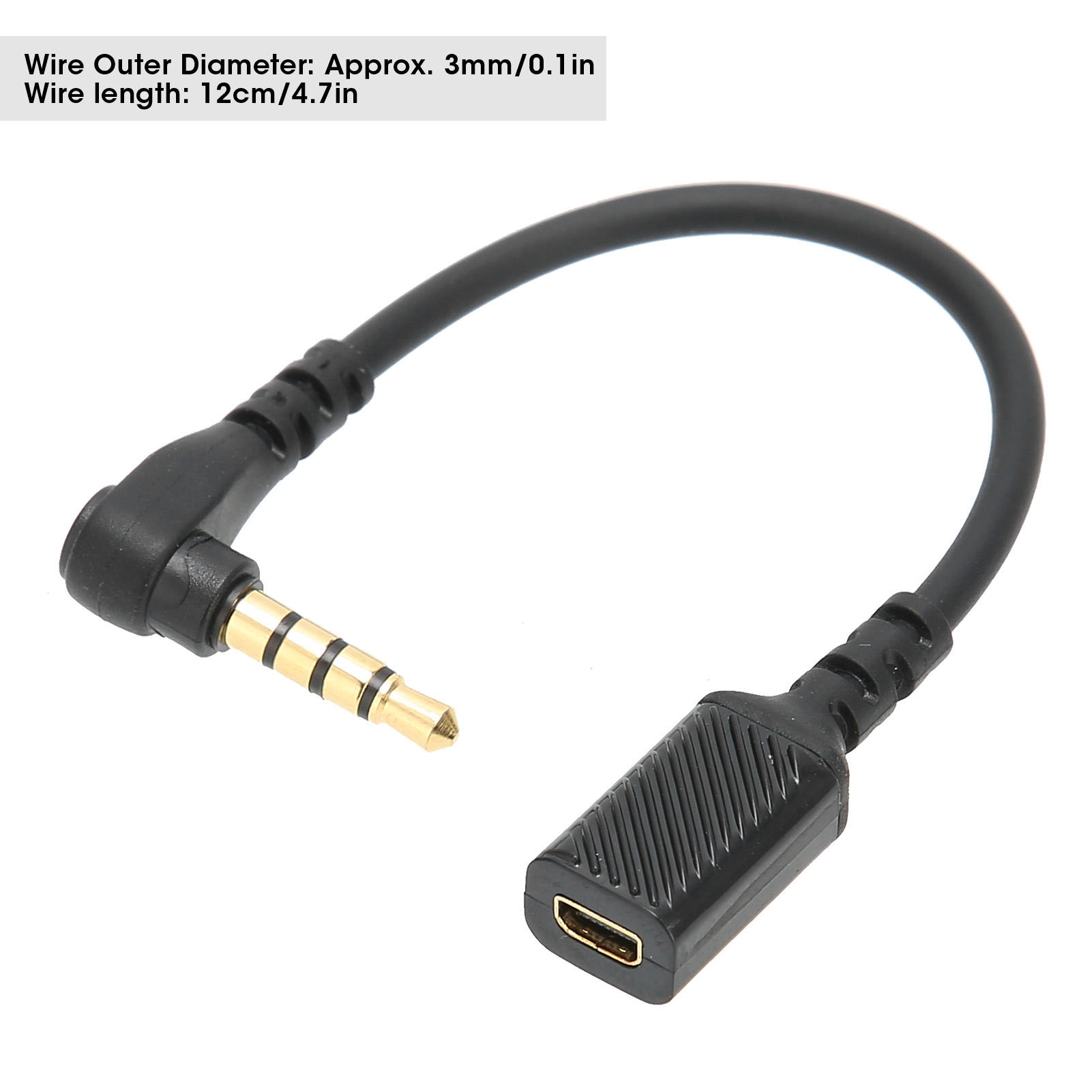 Schwarzes Adapterkabel mit goldfarbenem Stecker und Anschluss.