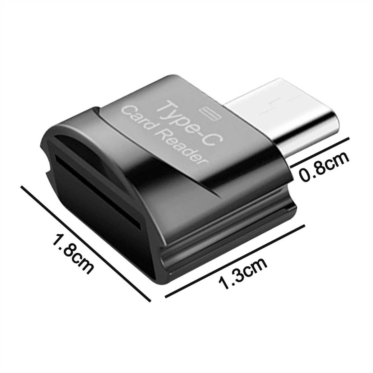 Ein schwarzer Kartenleser mit USB-C-Anschluss, beschriftet mit 'Type-C Card Reader'.