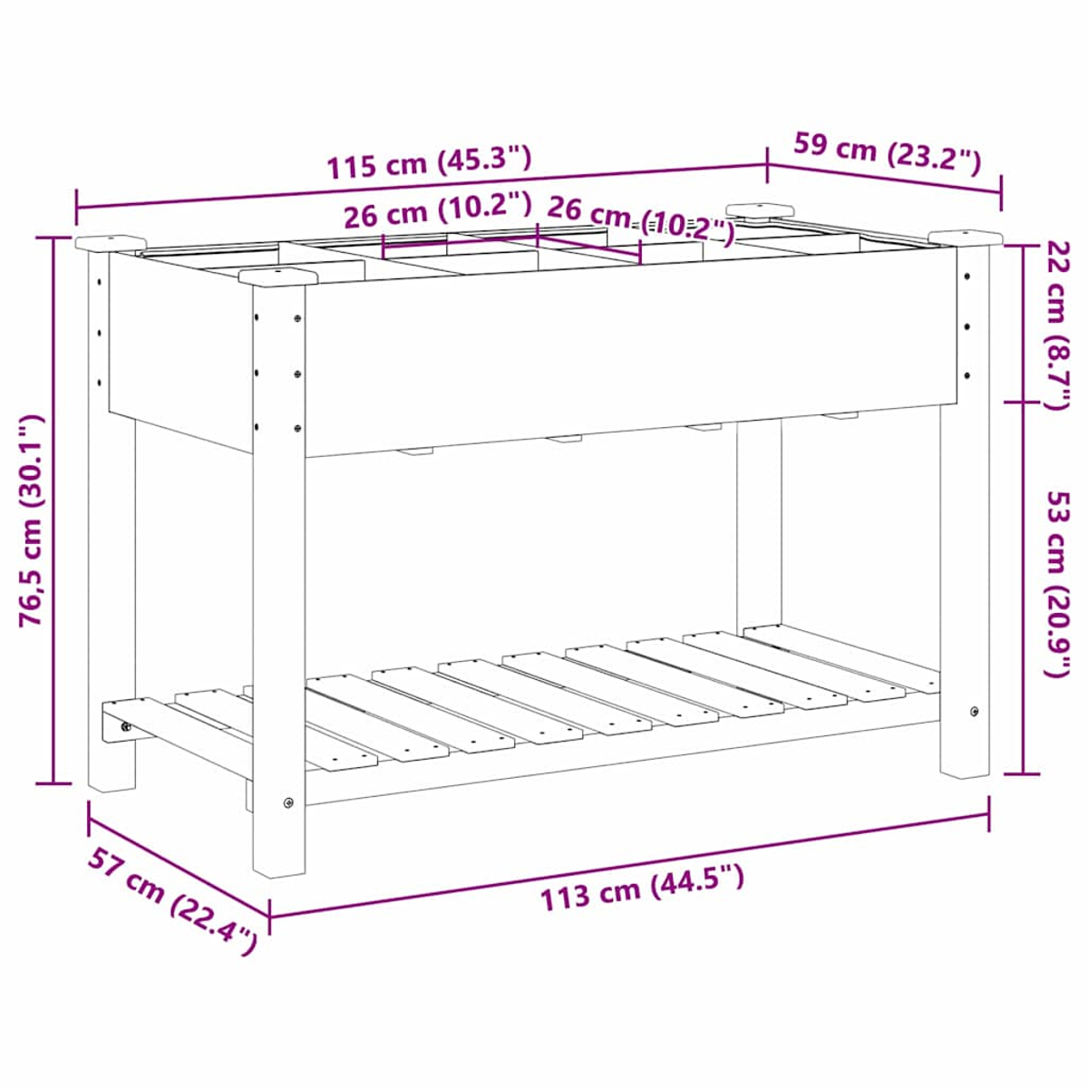 Holzpflanzkasten, Maße: 115cm Länge, 59cm Breite, 76,5cm Höhe, mit Regal.