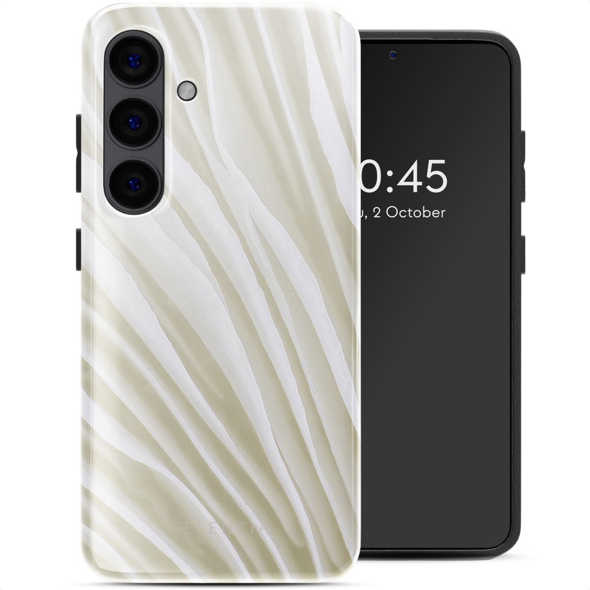 Une coque de téléphone avec un design ondulé blanc.