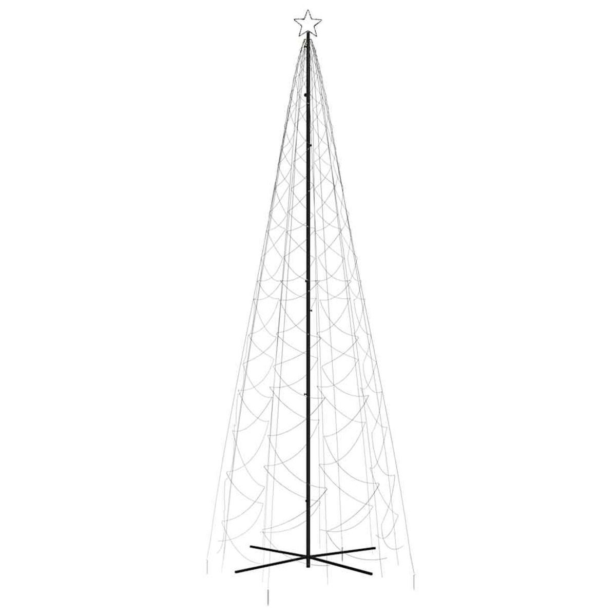Ein Weihnachtsbaumrahmen, weißer Umriss auf weißem Hintergrund, mit einem Stern oben und einer Kreuzbasis.