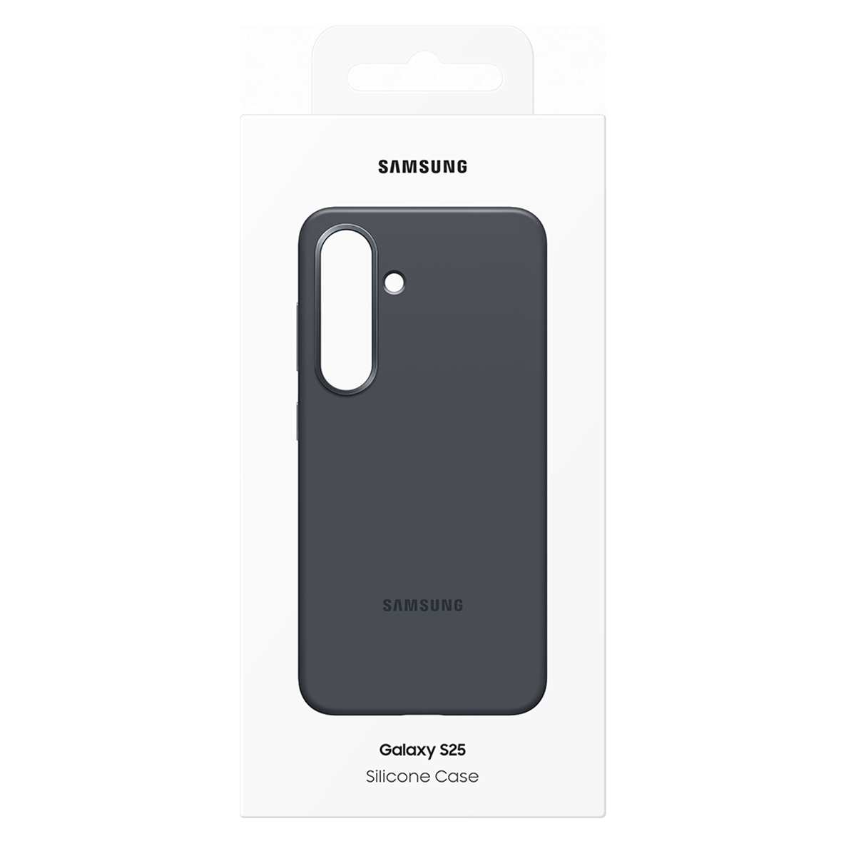 Zapakowane etui silikonowe Samsung Galaxy S23. Ciemnoszare etui z logo Samsung.
