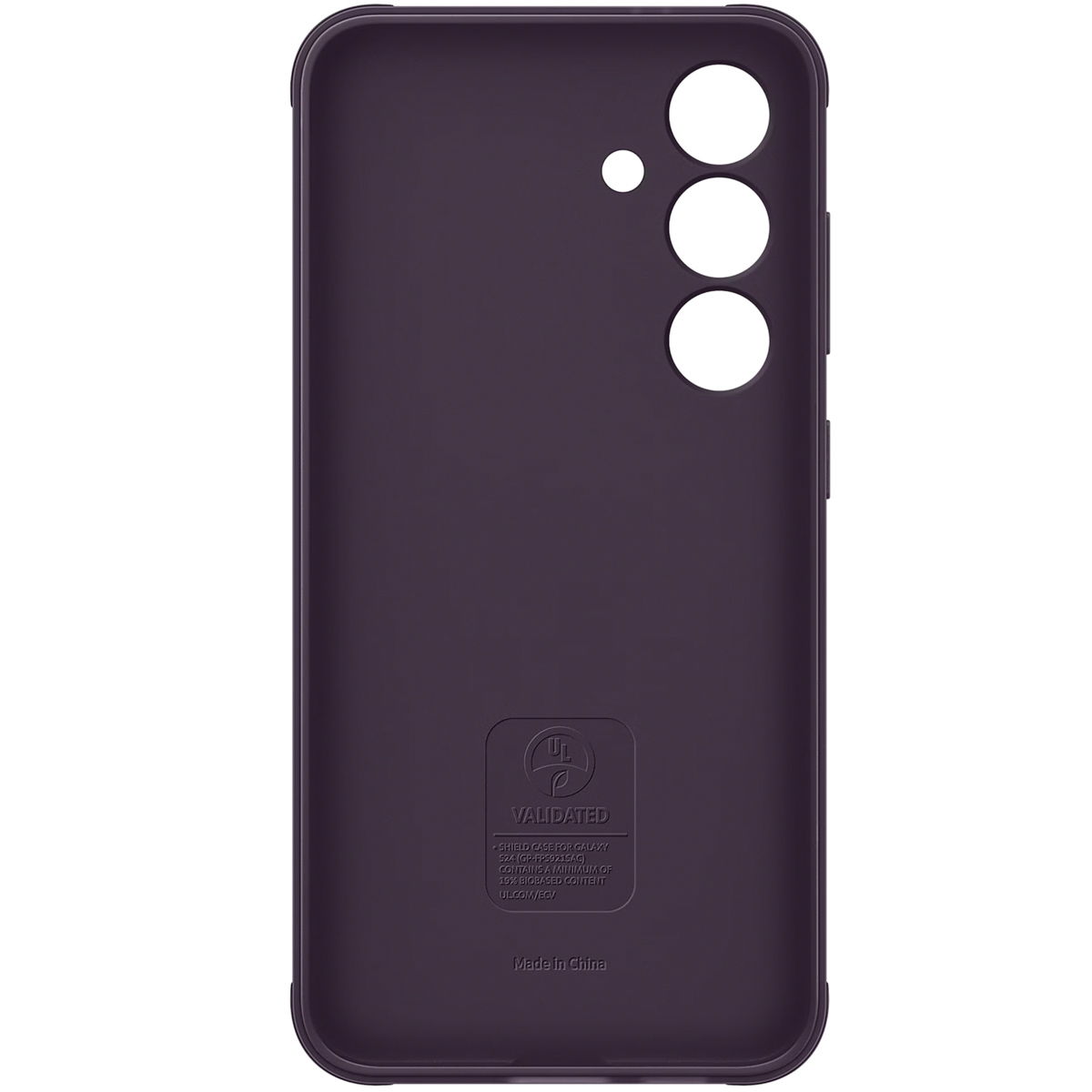 Paarse telefoonhoes met drie camera-uitsparingen. De hoes heeft een glad oppervlak.