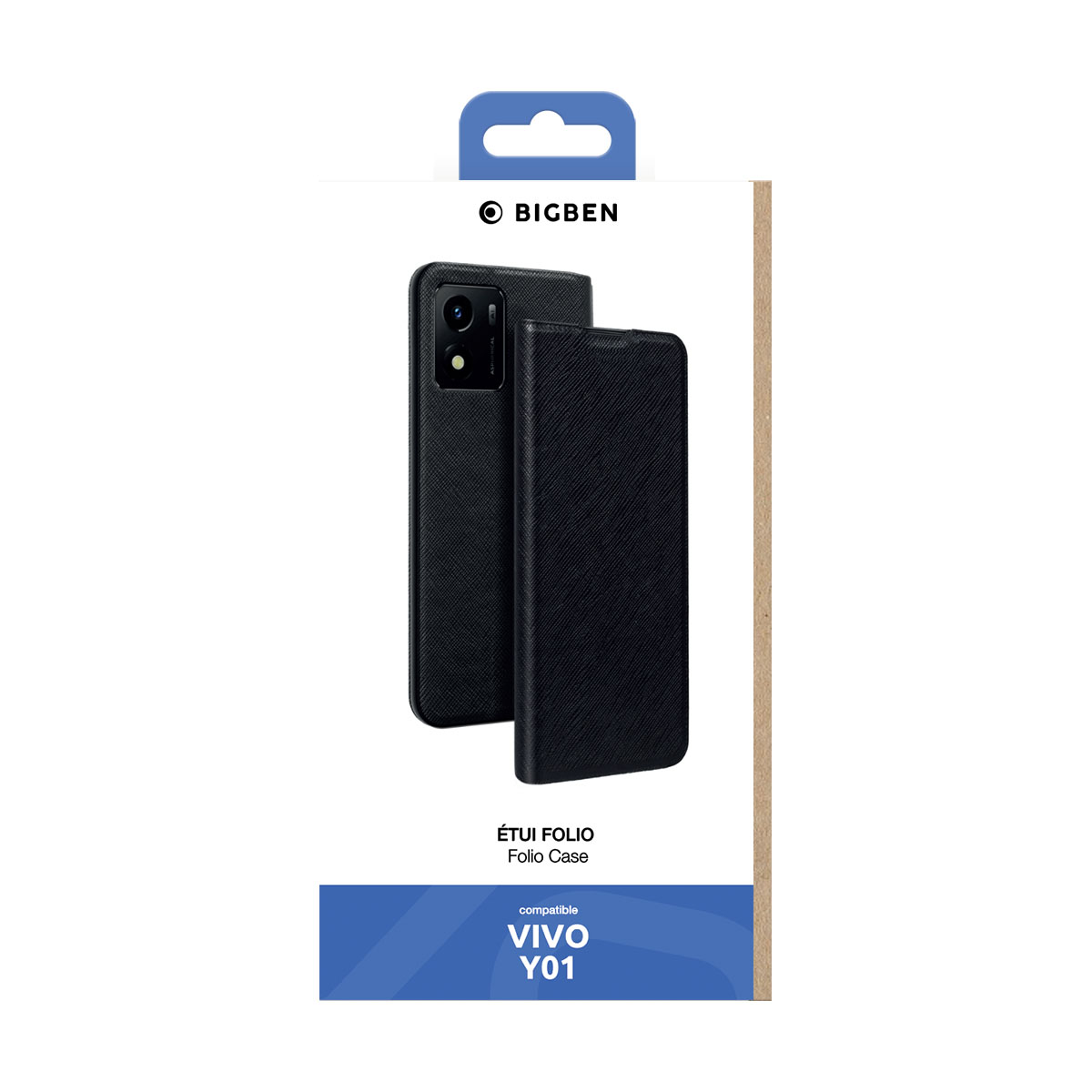 Confezione del prodotto di una custodia per telefono, marchio BIGBEN, compatibile con VIVO Y01.